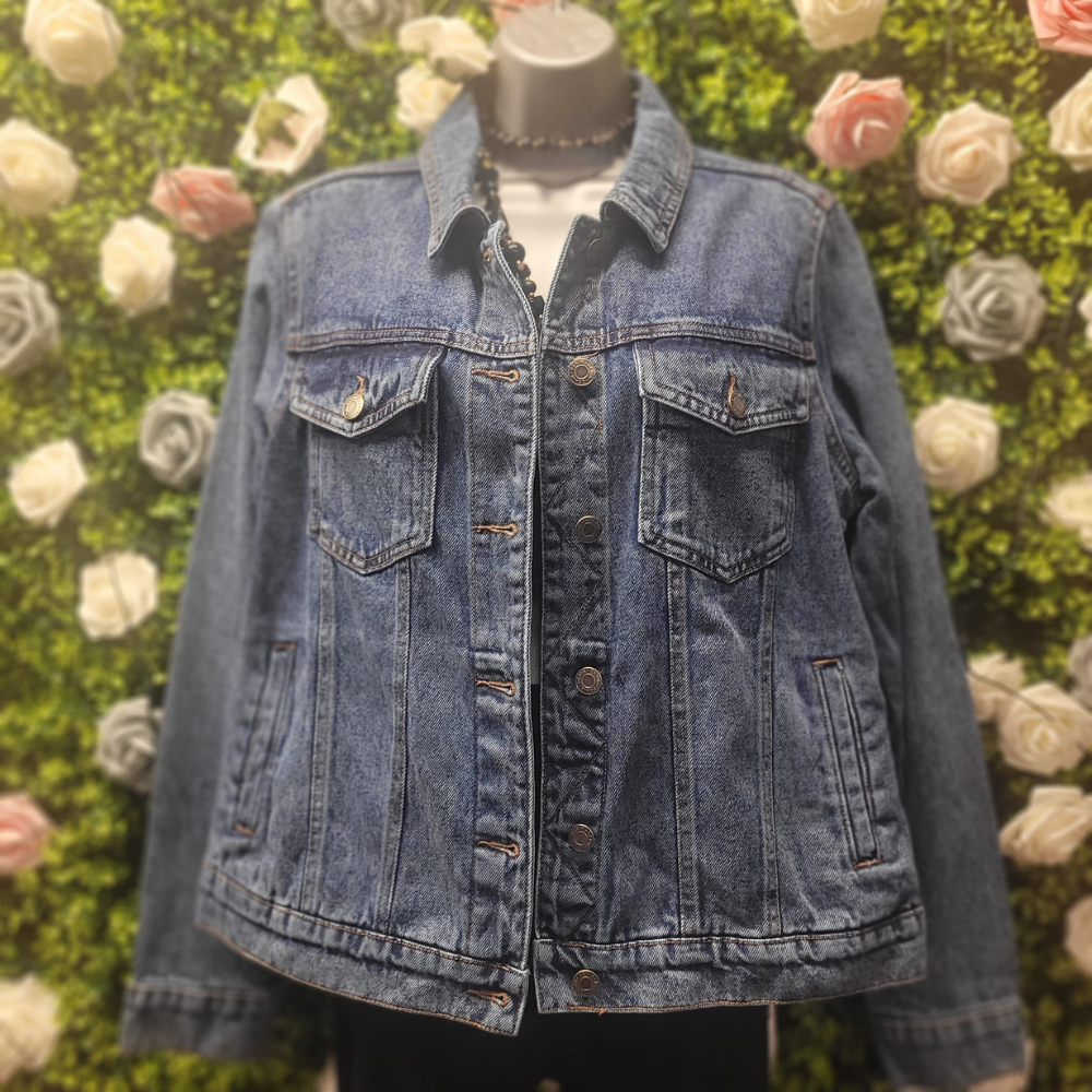 Blue Leopard Denim Embellished Jacket