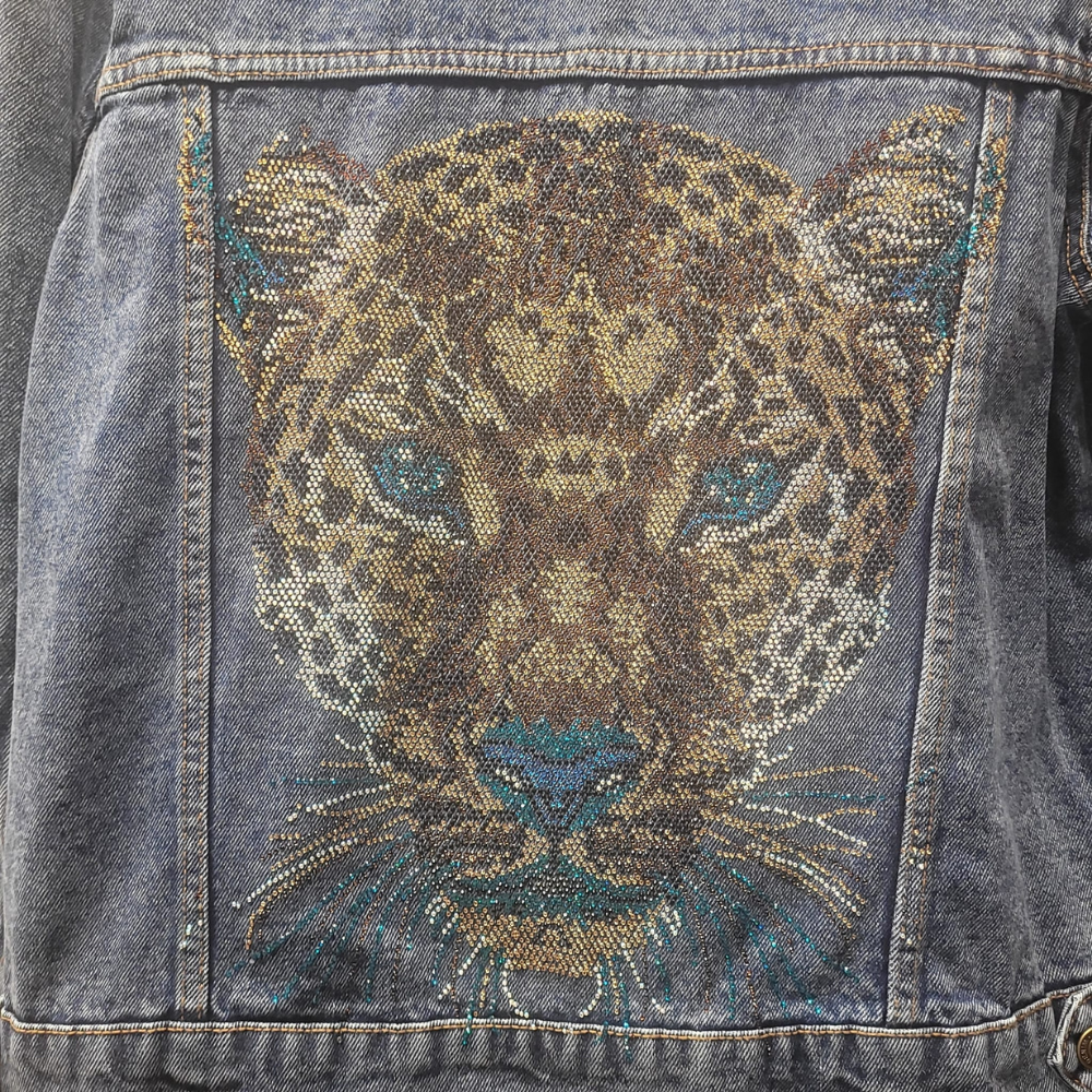 Blue Leopard Denim Embellished Jacket