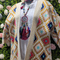 Eloise Crochet Knit Cardi Fushia Ivory and Navy