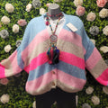 Samira Button Down Cardigan, Pink & Blue Stripes
