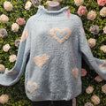 Cowel Neck Heart Jumper Sky Blue and Ivory