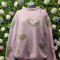 Cowel Neck Heart Knit Jumper Pale Pink & Oatmeal