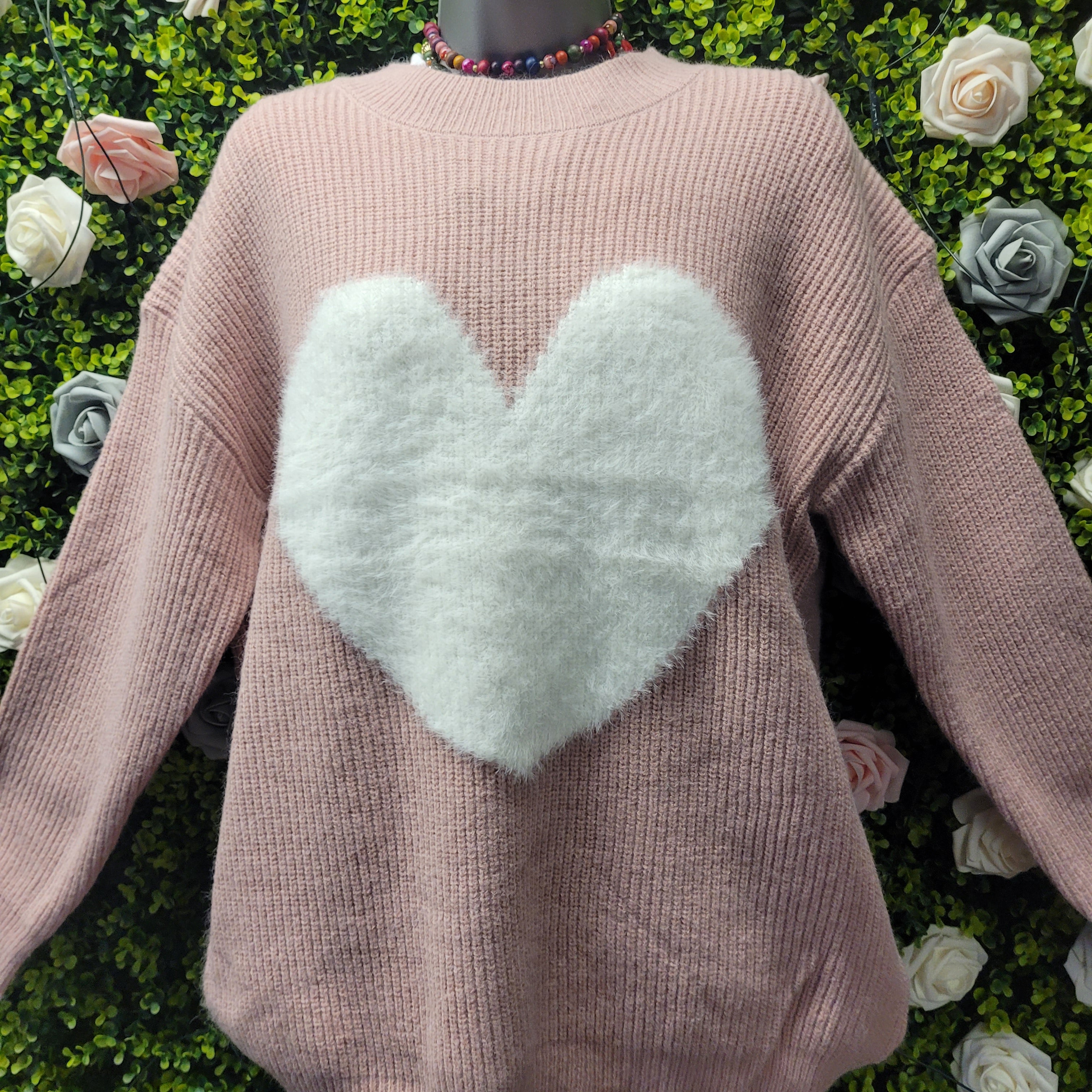 Hatty Heart Cable Knit Jumper Rose and Ivory