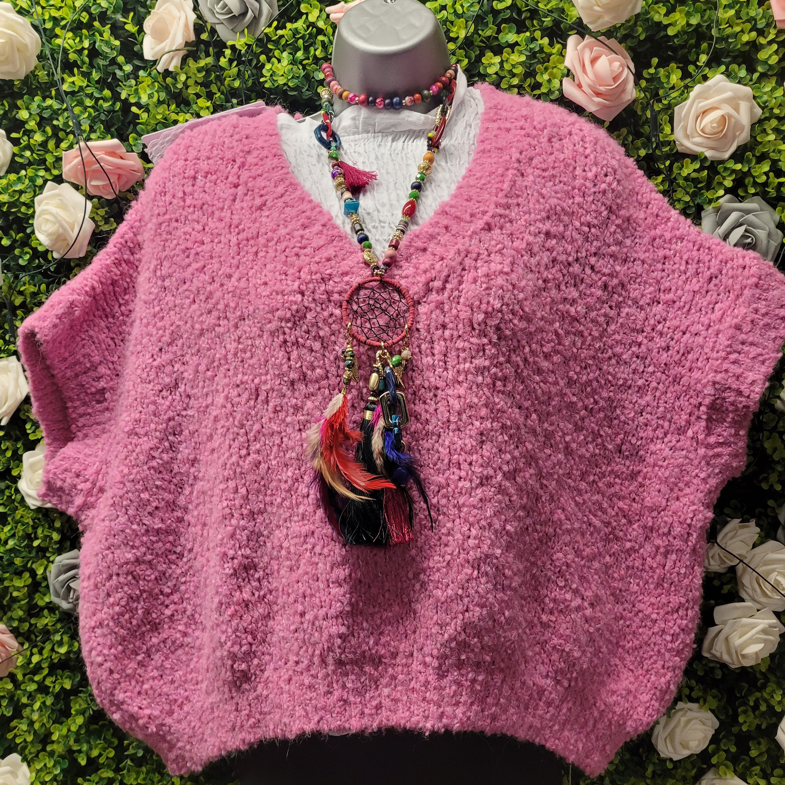 Teddy Boucle Knit Tank Pink