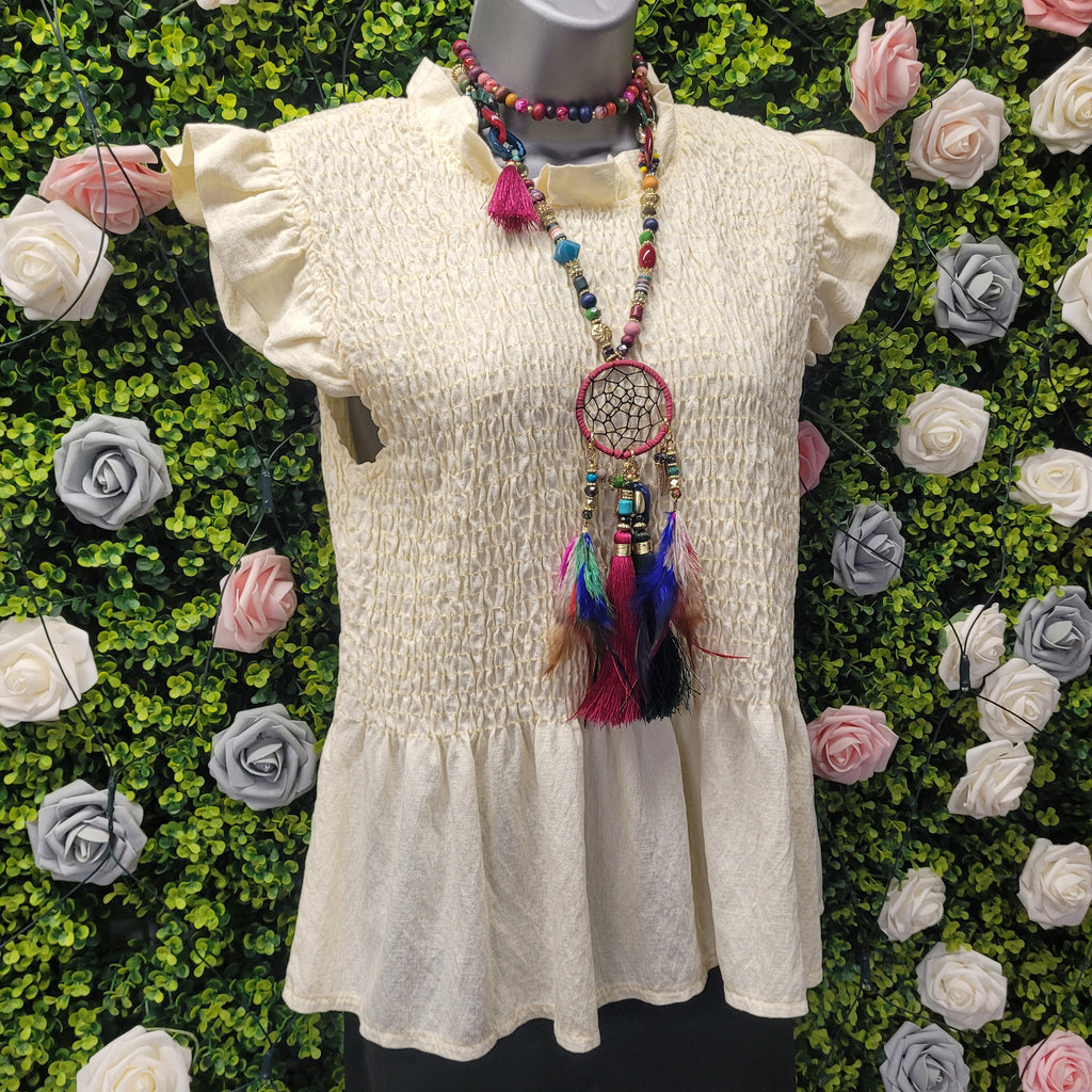 Gemima Frill Elastine Top Lemon