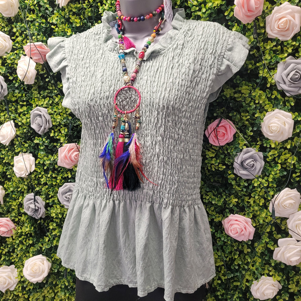 Gemima Frill Elastine Top Oatmeal