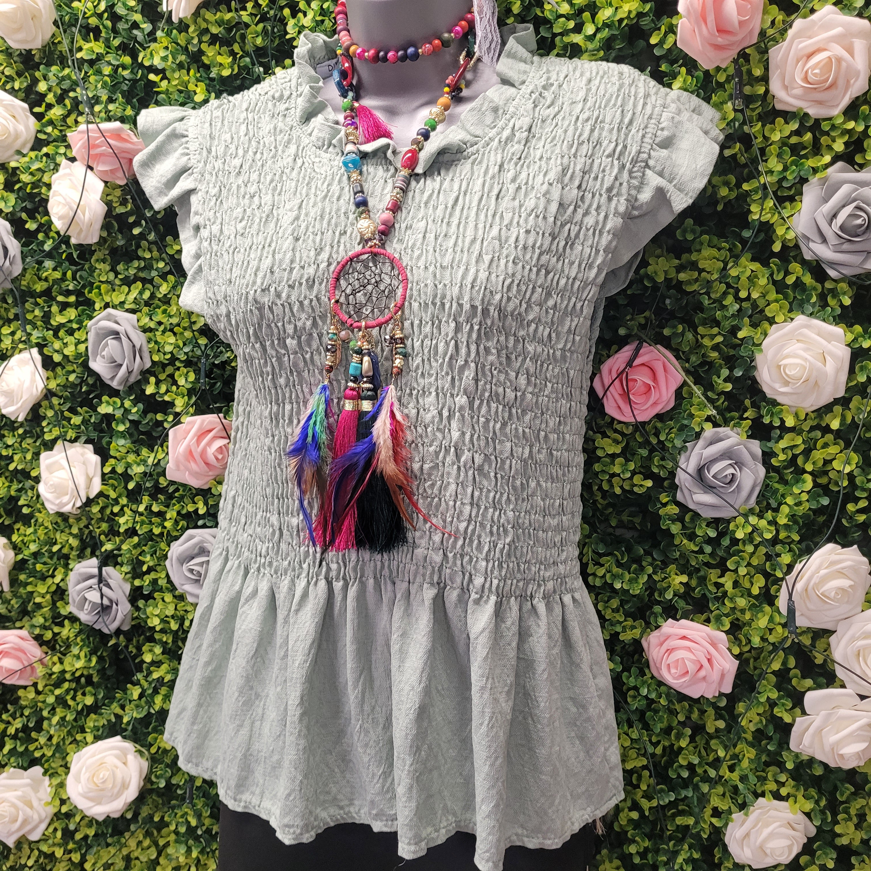 Gemima Frill Elastine Top Oatmeal