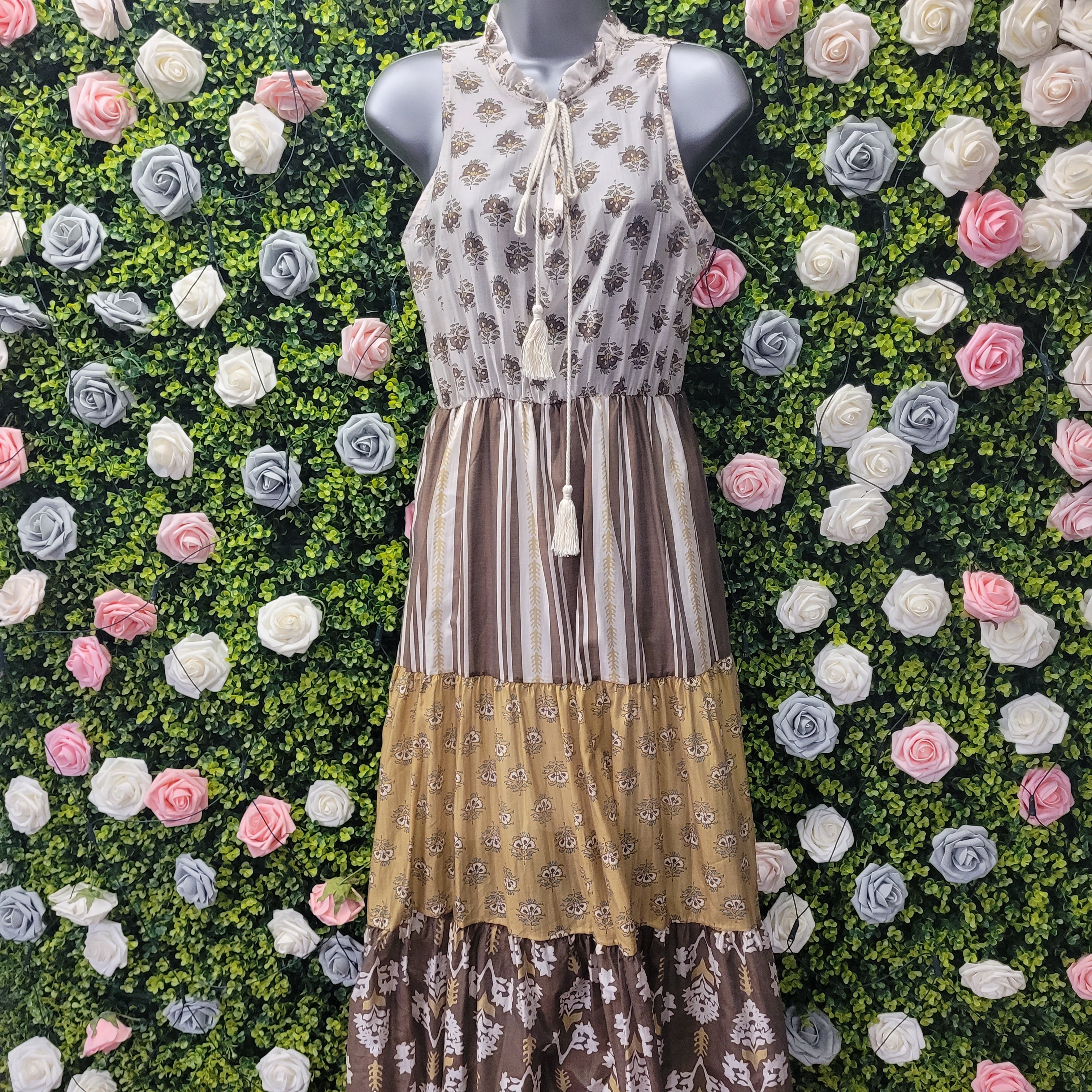 Belinda Boho Maxi Dress Mocha and Ivory