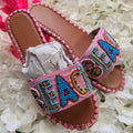 Hot Pink Beaded Beach Slider