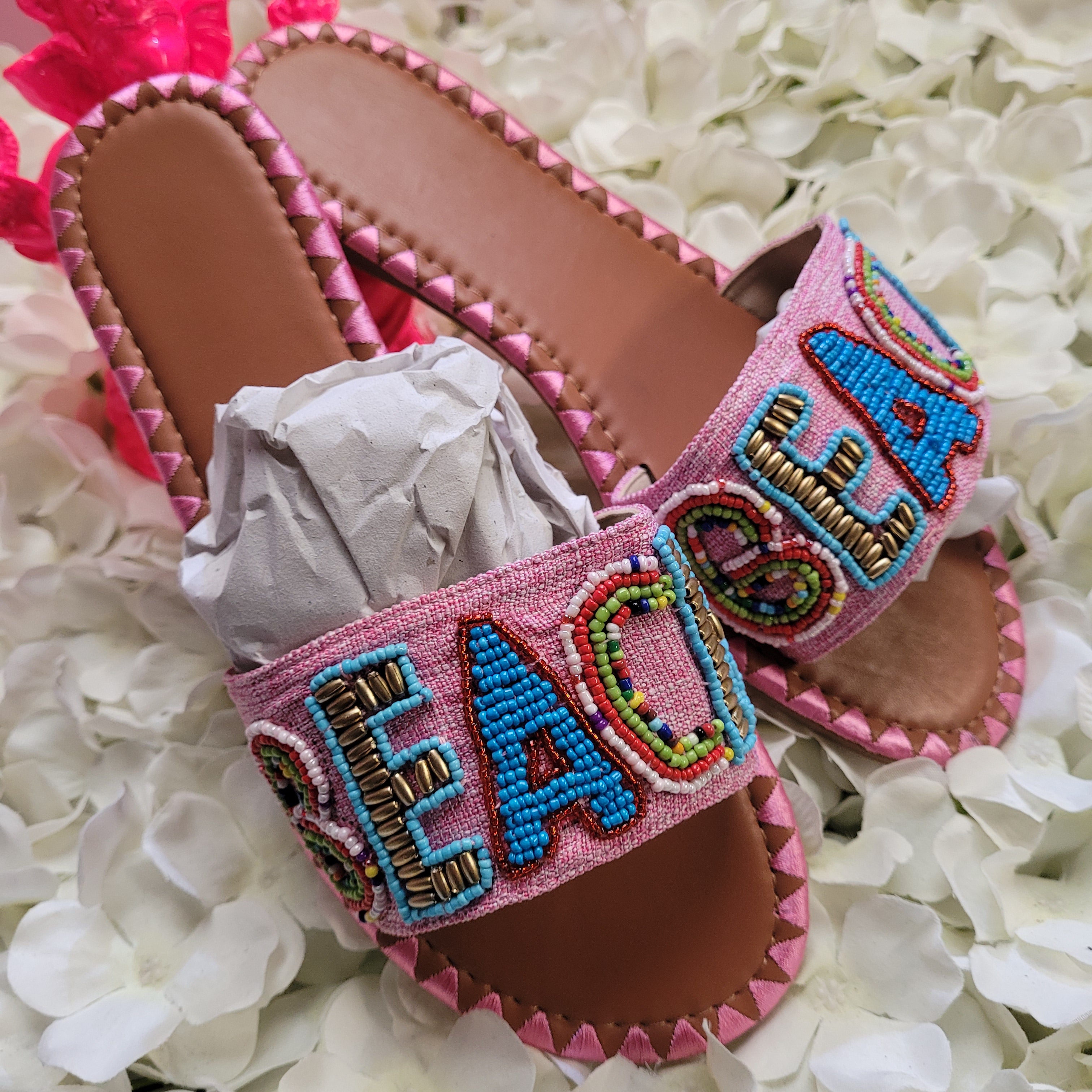 Hot Pink Beaded Beach Slider