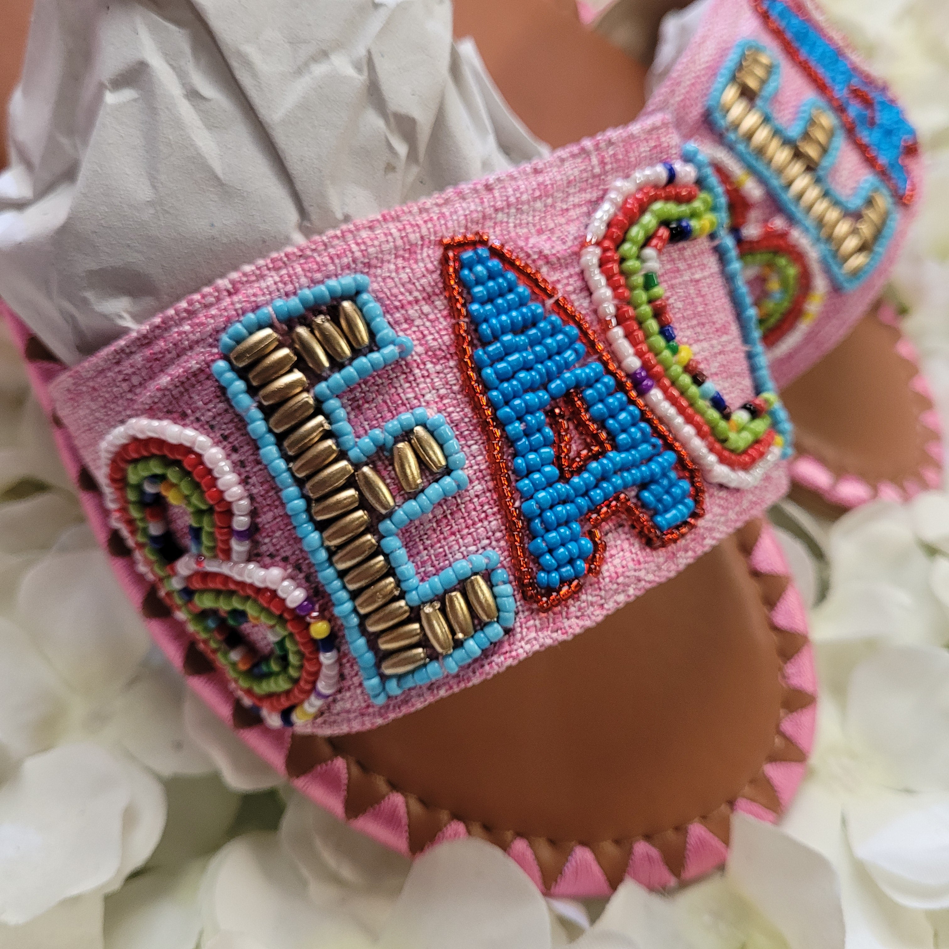 Hot Pink Beaded Beach Slider