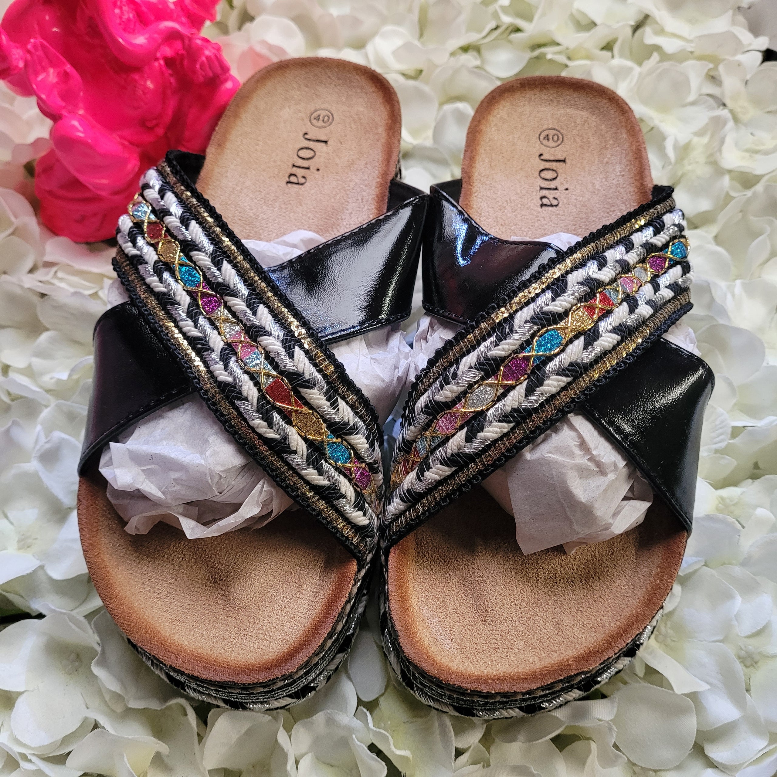 Fiora Wedge Glitz Embellished Slider Black