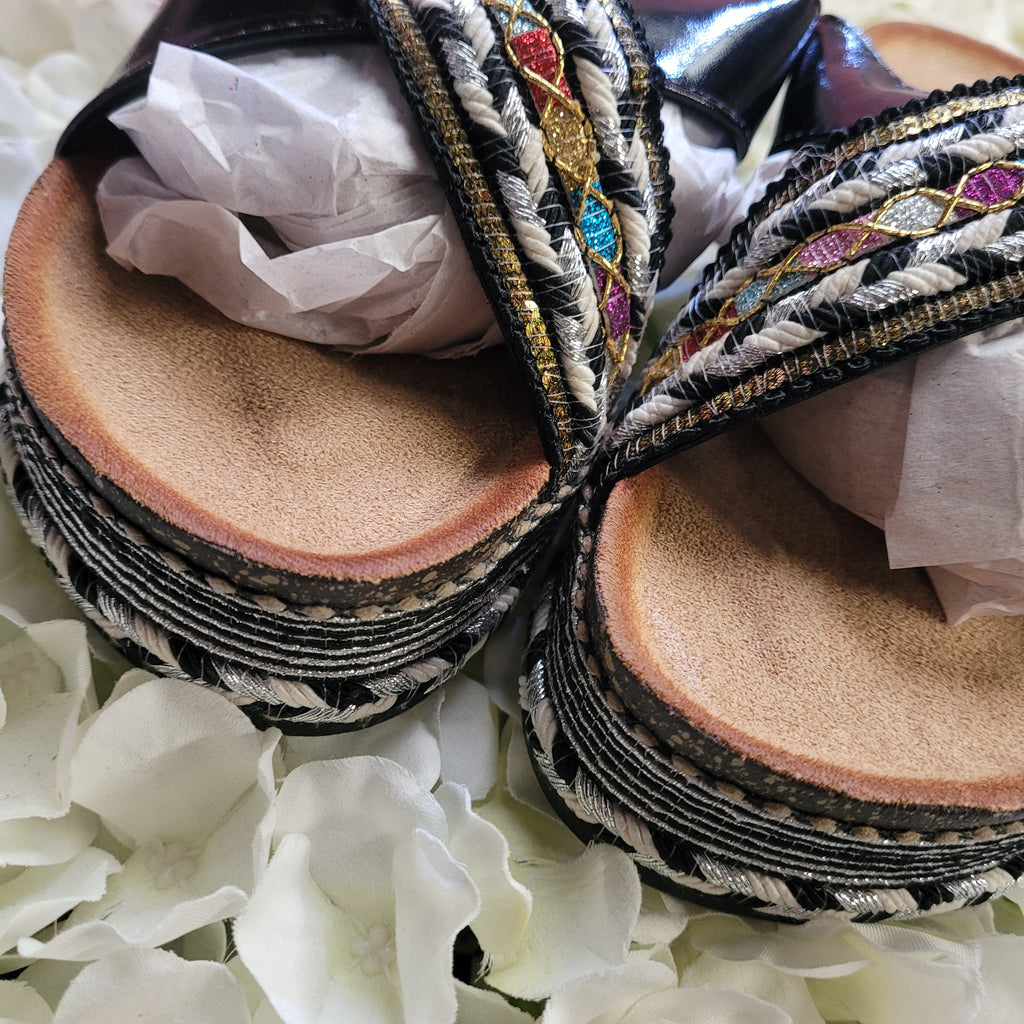 Fiora Wedge Glitz Embellished Slider Black