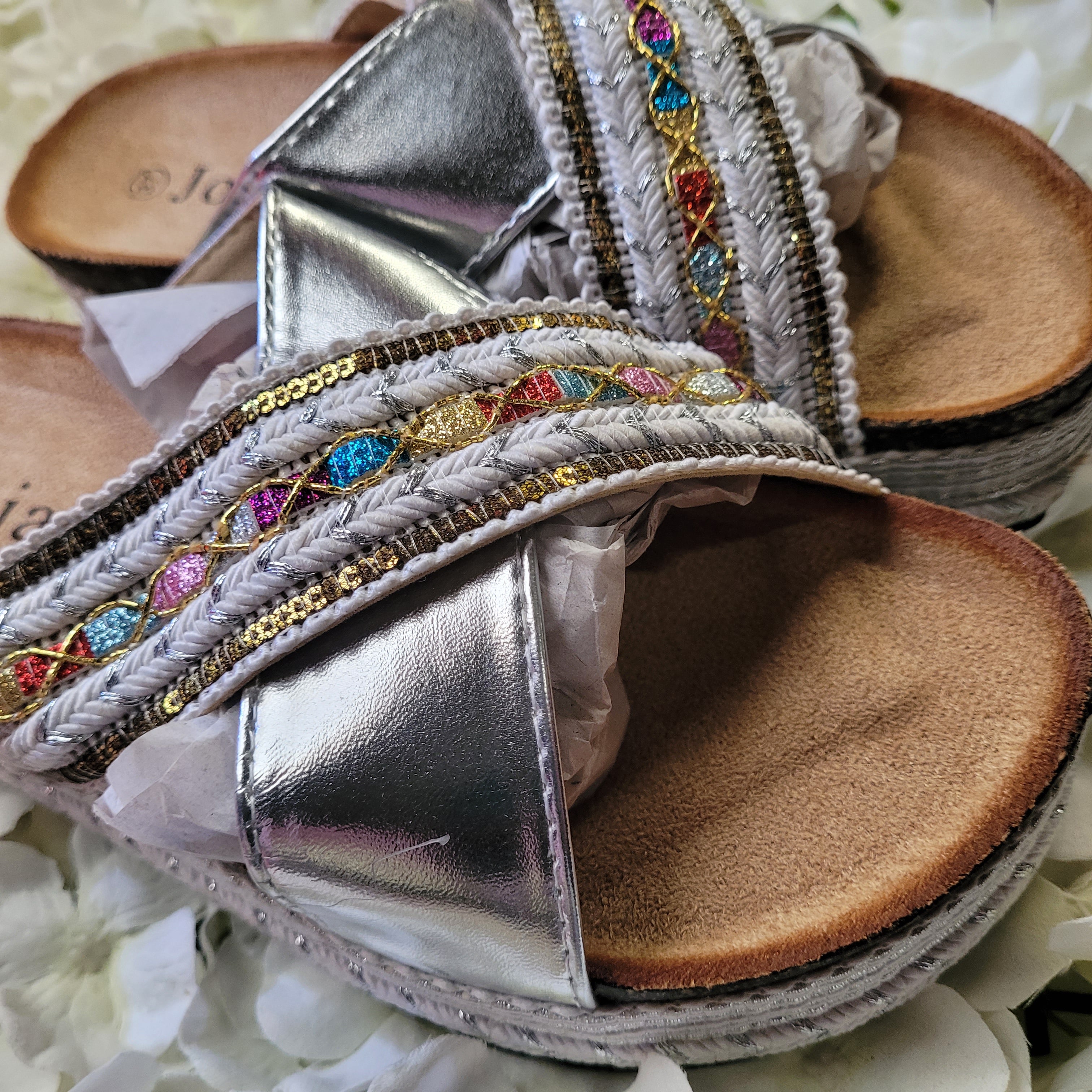 Fiora Wedge Glitz Embellished Slider Silver