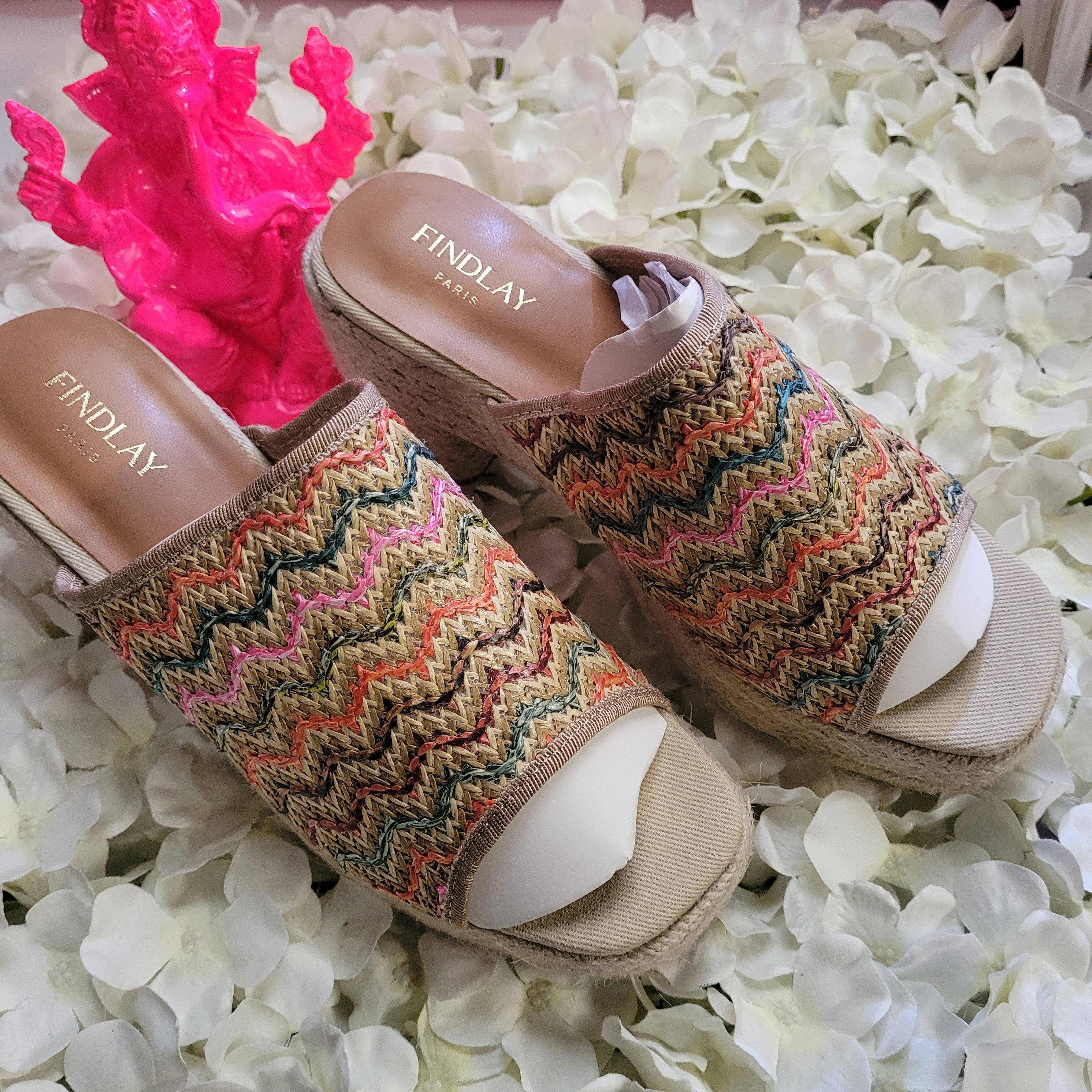 Belinda Neutral Weave Festival Wedge Sliders