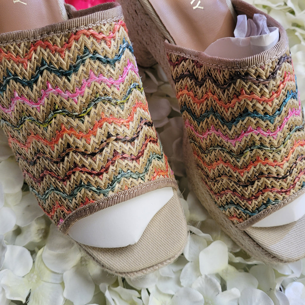 Belinda Neutral Weave Festival Wedge Sliders