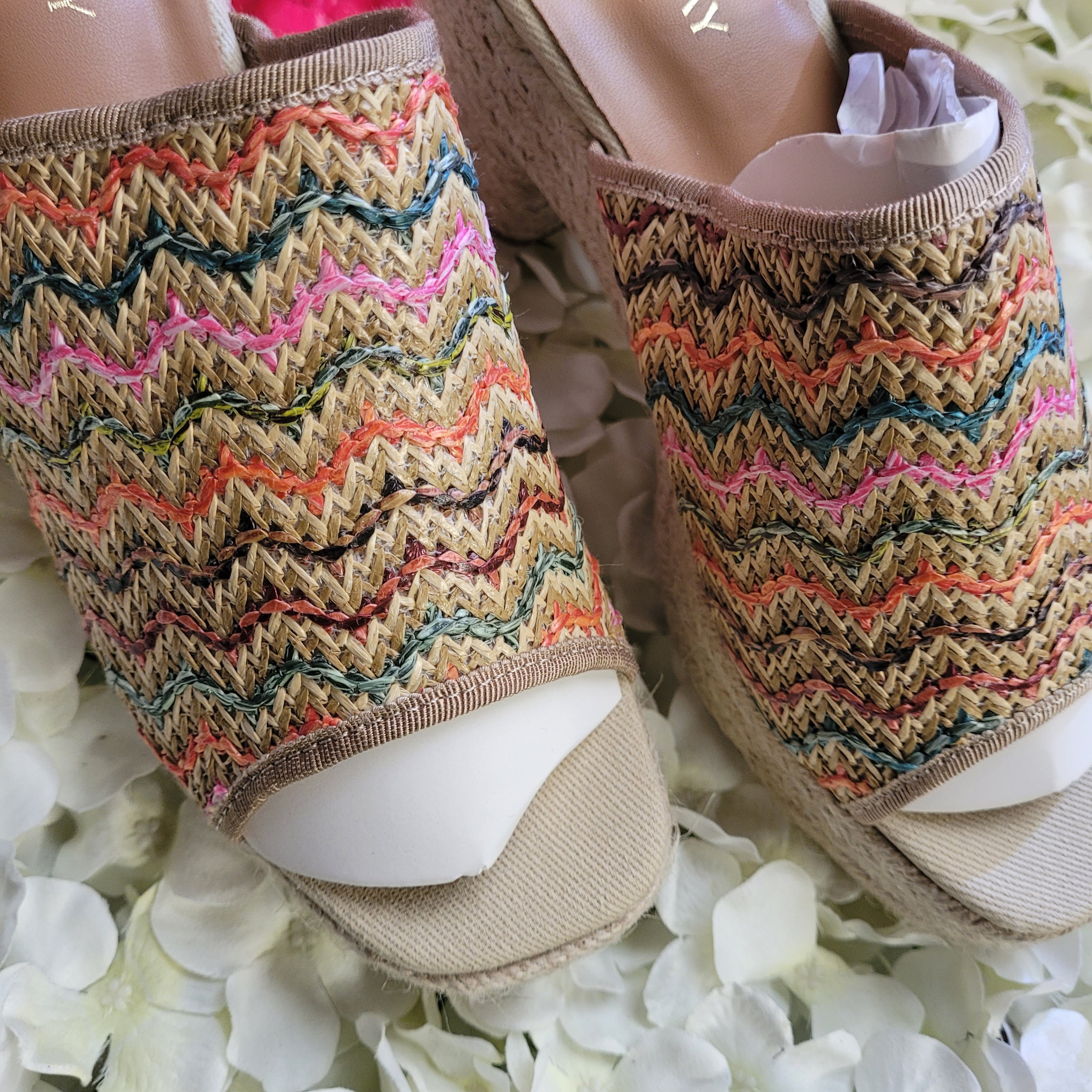 Belinda Neutral Weave Festival Wedge Sliders