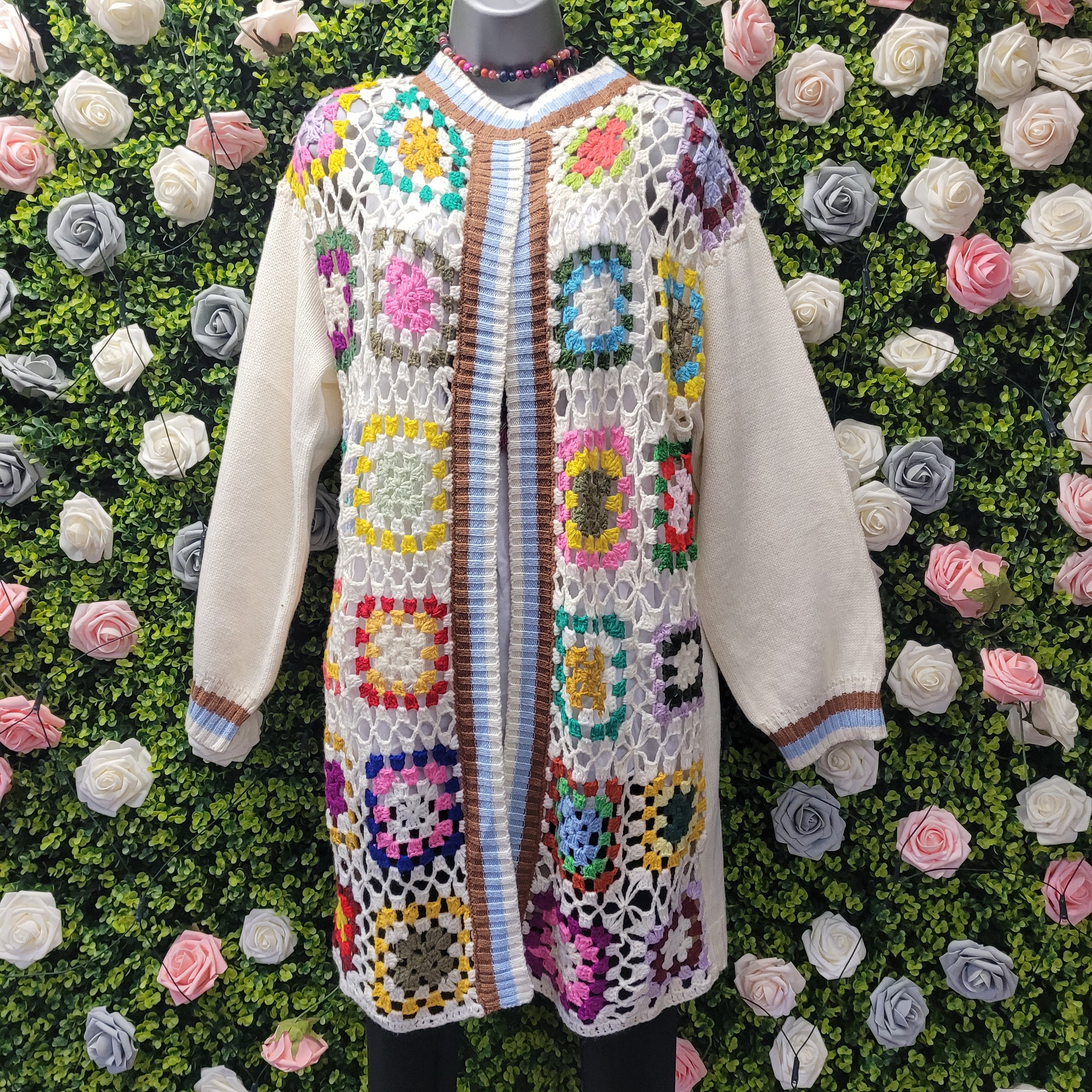 Adriana Long Line Cream Crochet Cardigan