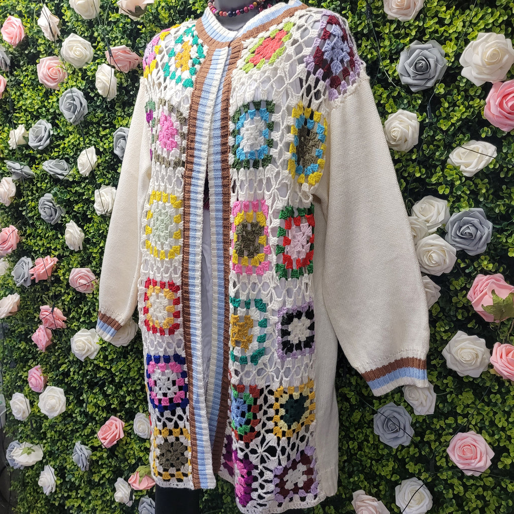 Adriana Long Line Cream Crochet Cardigan