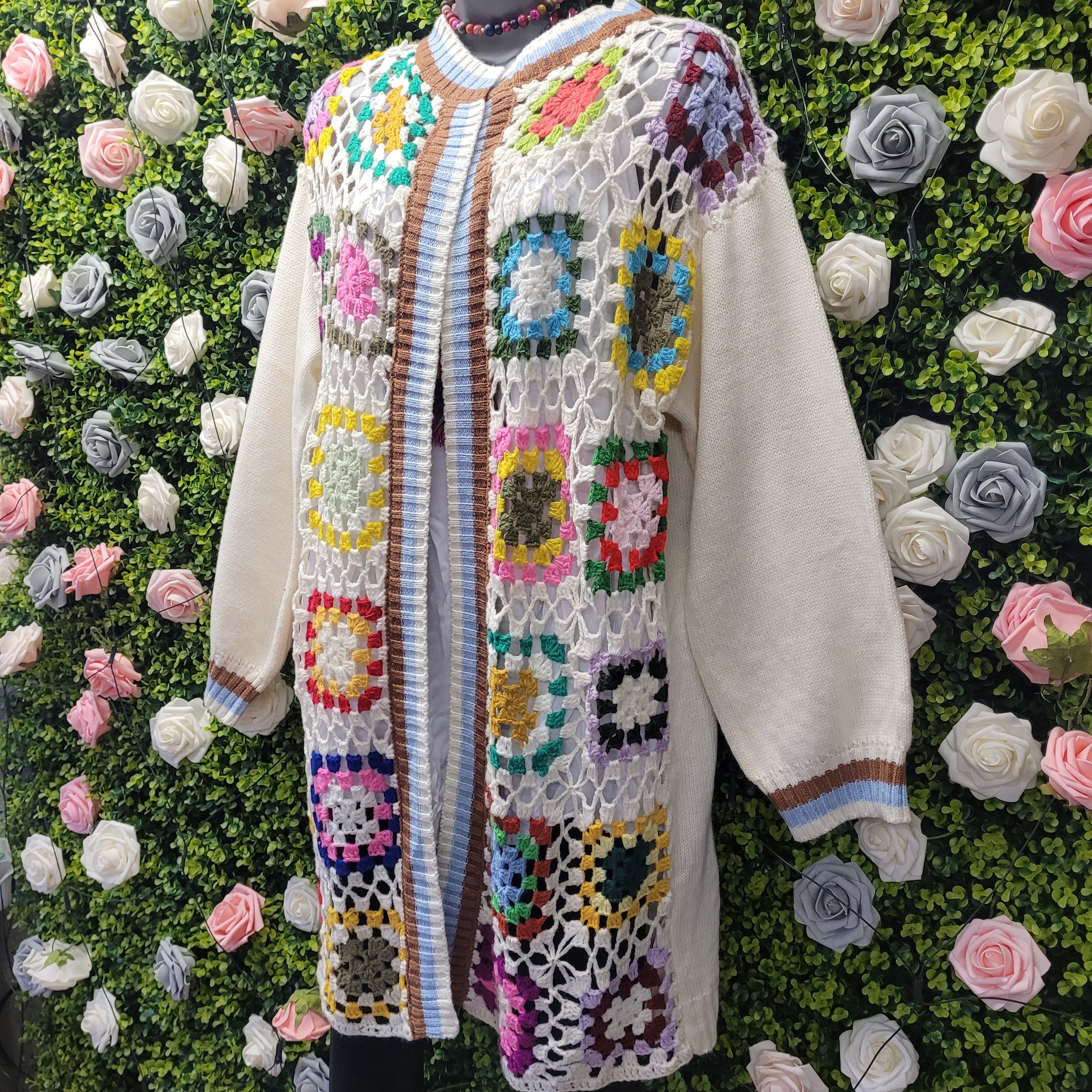 Adriana Long Line Cream Crochet Cardigan