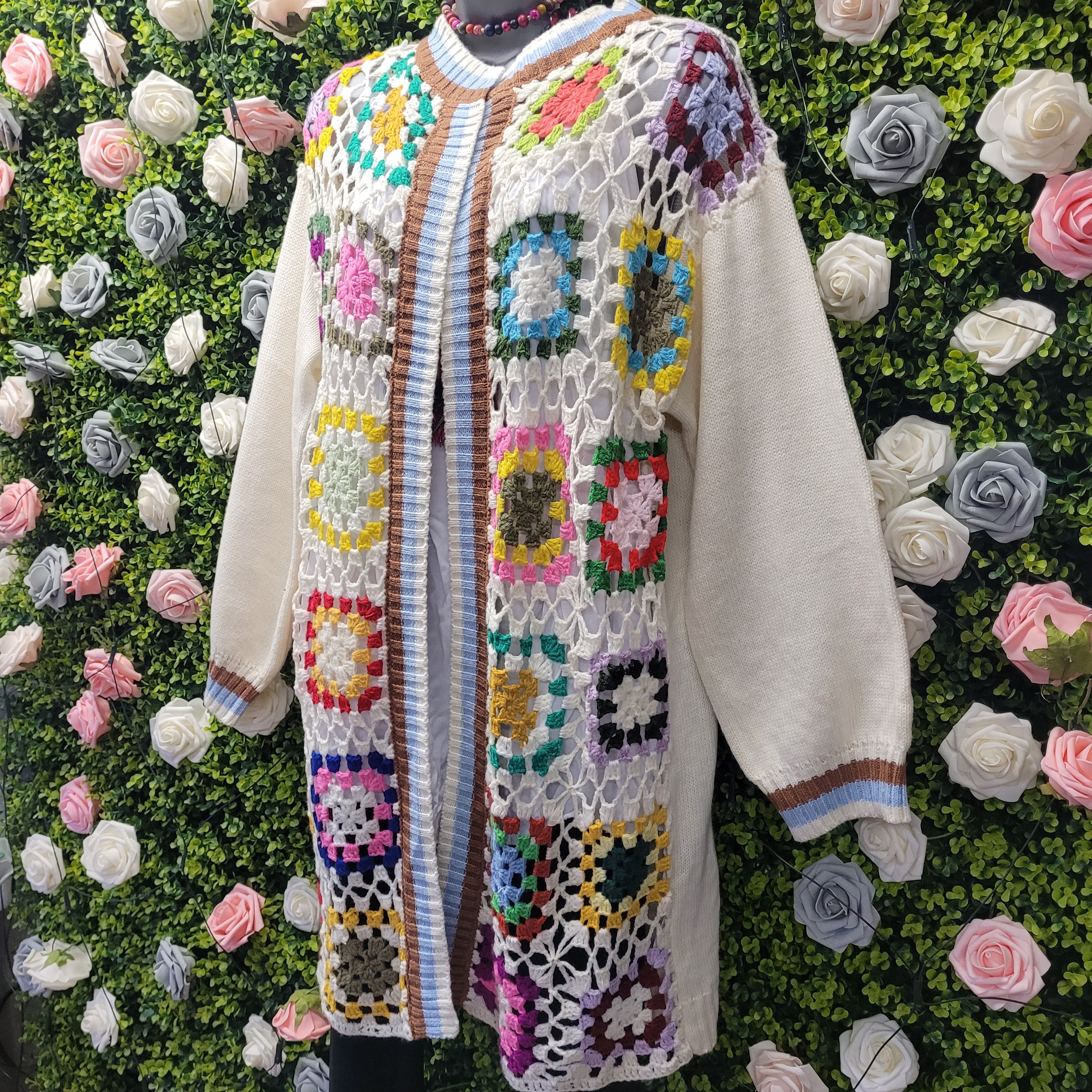 Adriana Long Line Cream Crochet Cardigan