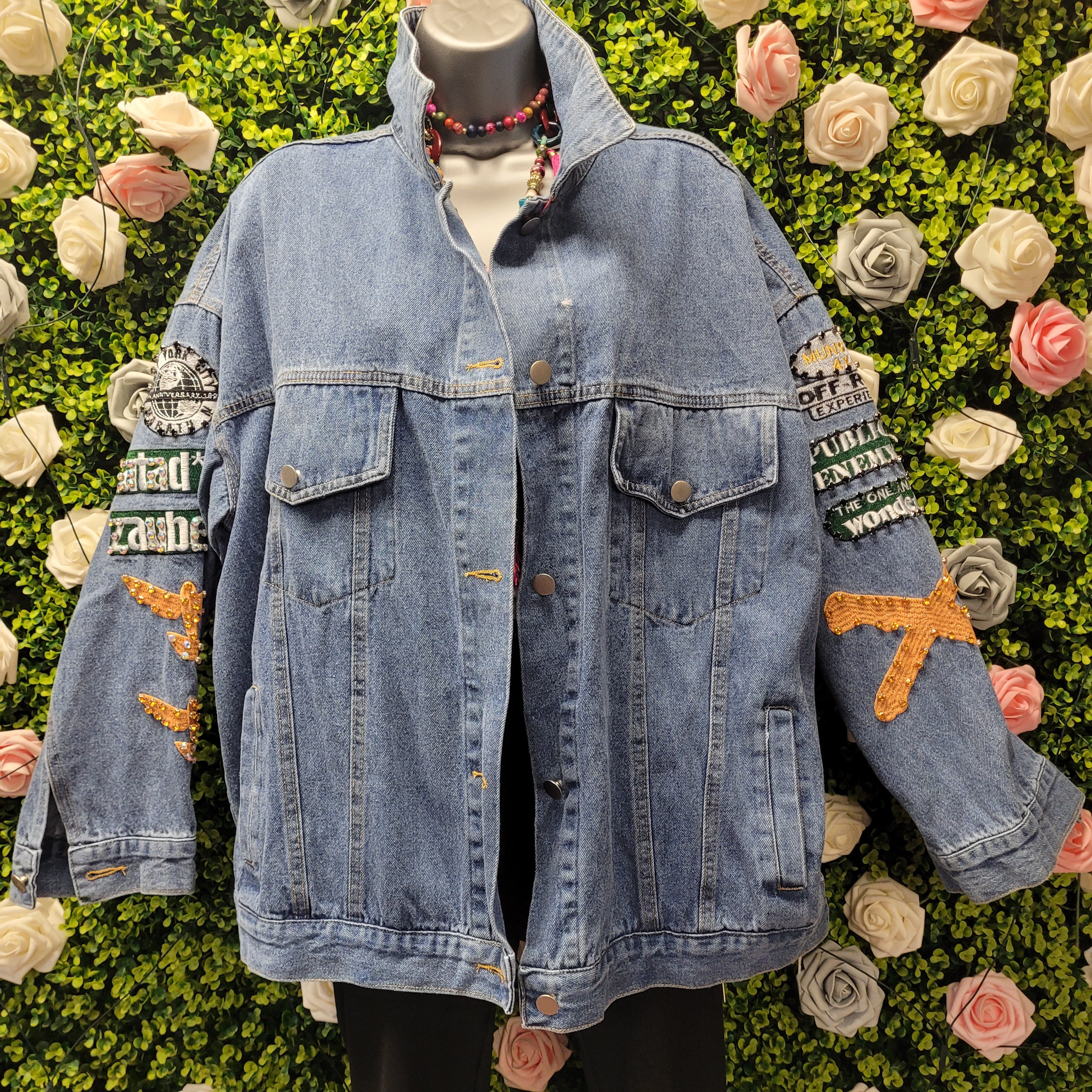 Embellished Tiger Back Denim Jacket