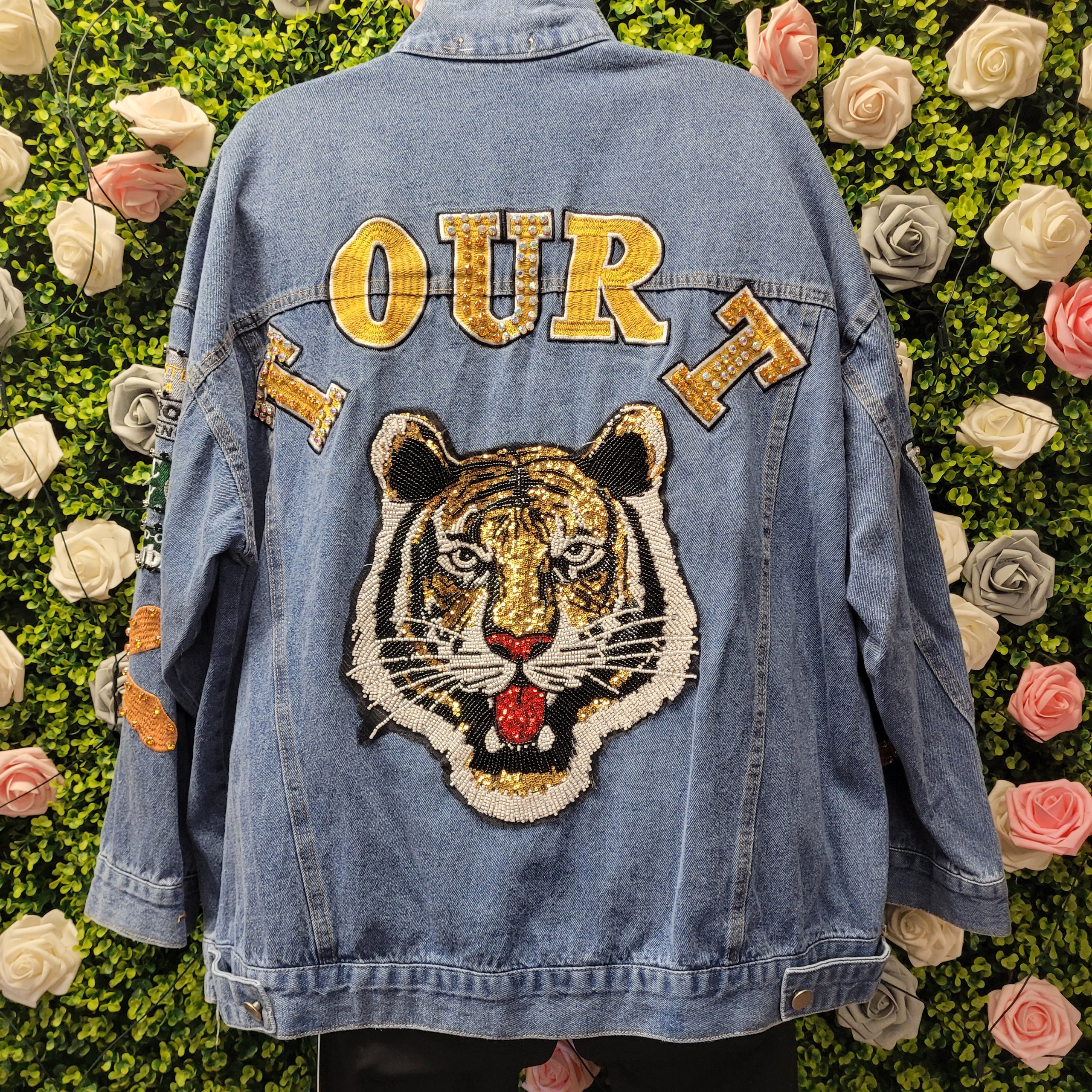 Embellished Tiger Back Denim Jacket