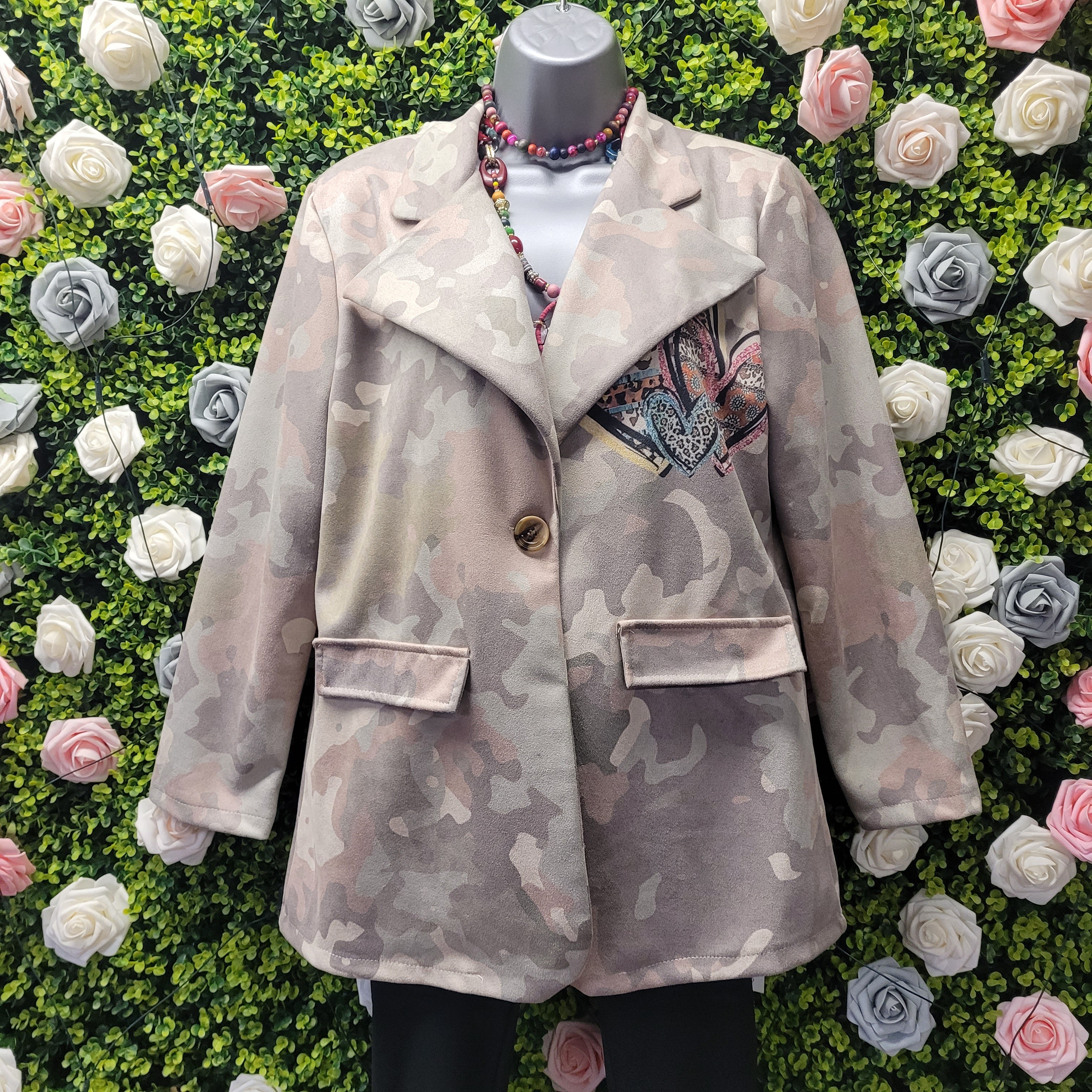 Eve Camo Heart Khaki Lightweight Blazer