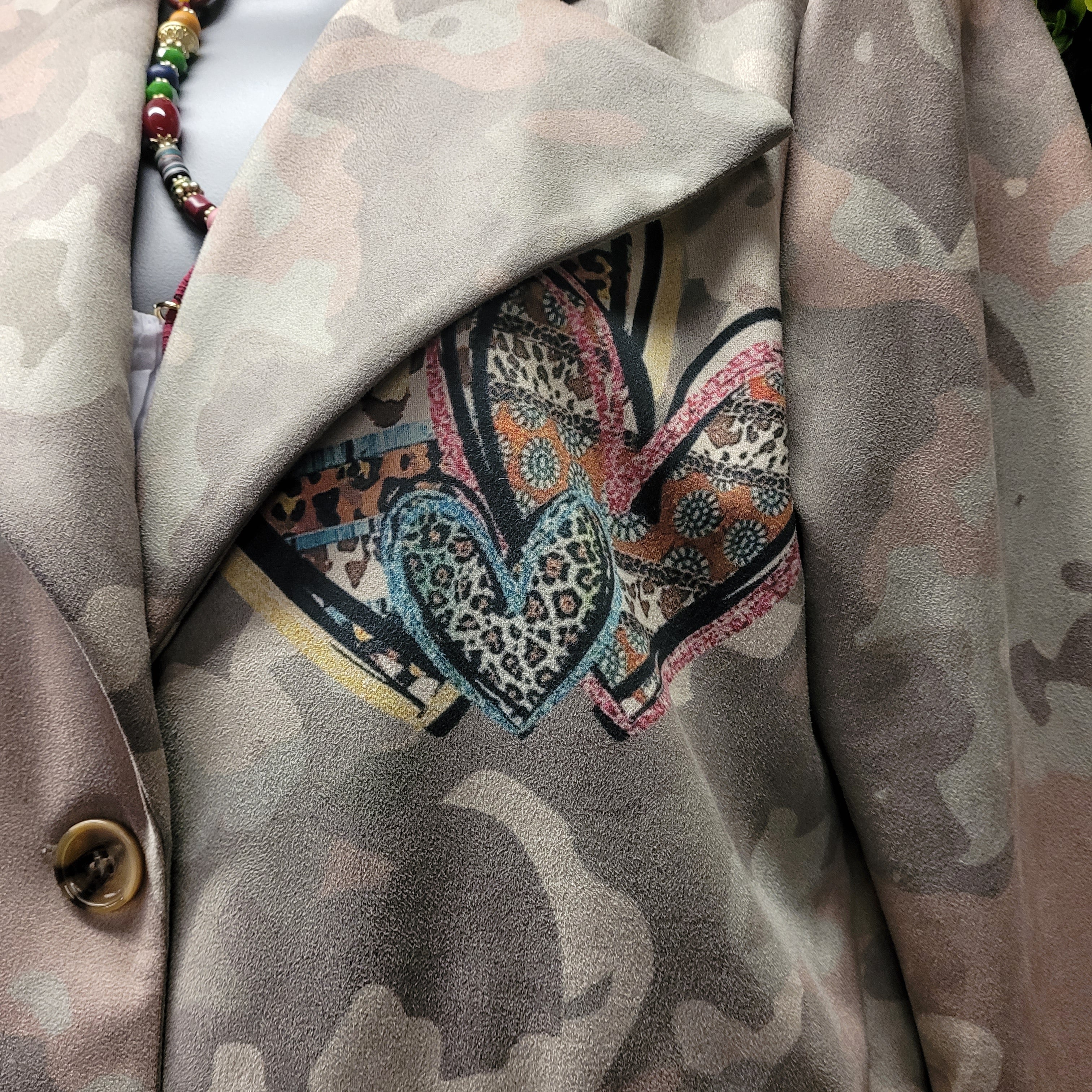 Eve Camo Heart Khaki Lightweight Blazer