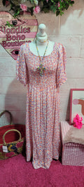 Waffle Cotton Elastine Bust Fluo Leopard Print Maxi Dress Orange & Lilac