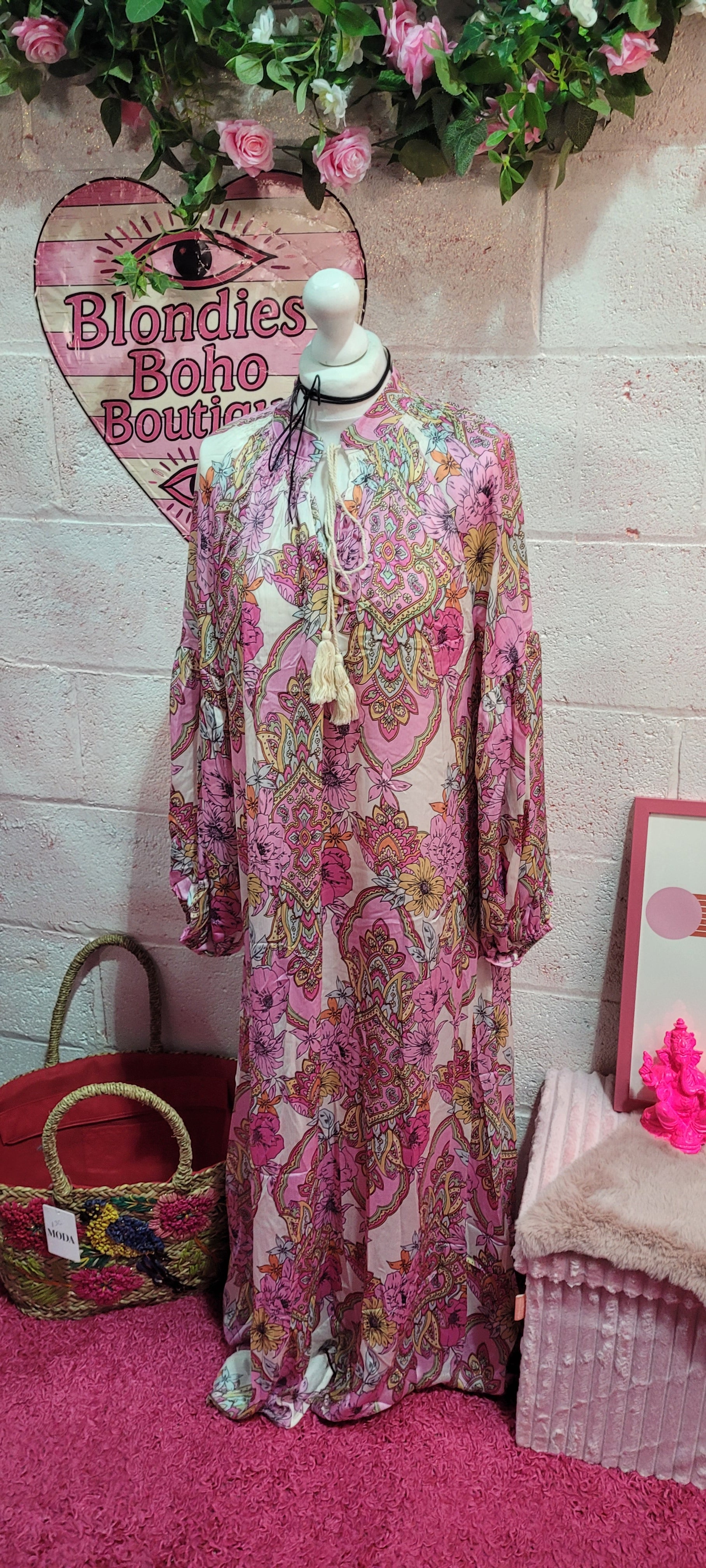 Rachel Rose Paisley Smock Dress, Mixed Pinks & Ivory