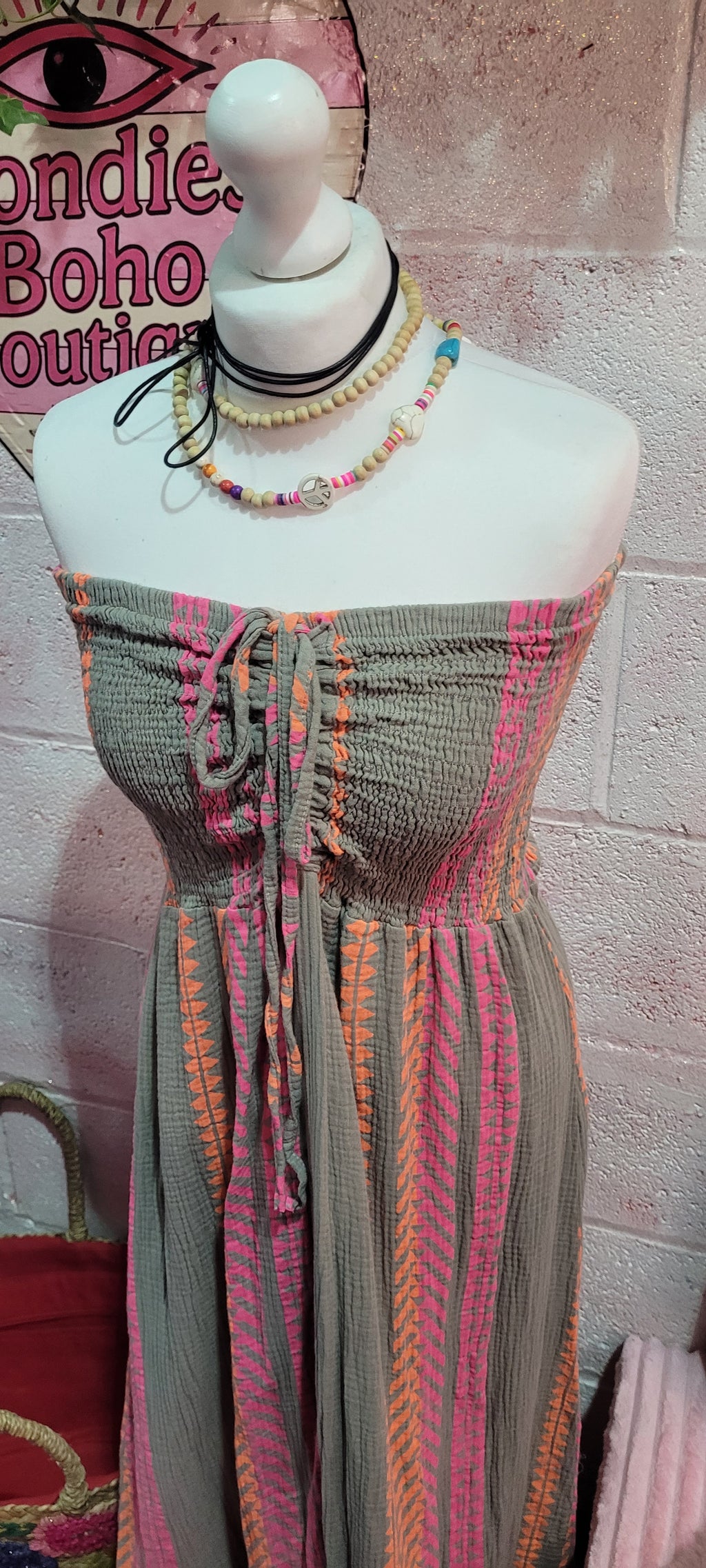 Ariana Bandeau Aztec Festival Maxi Dress Mocha & Pink