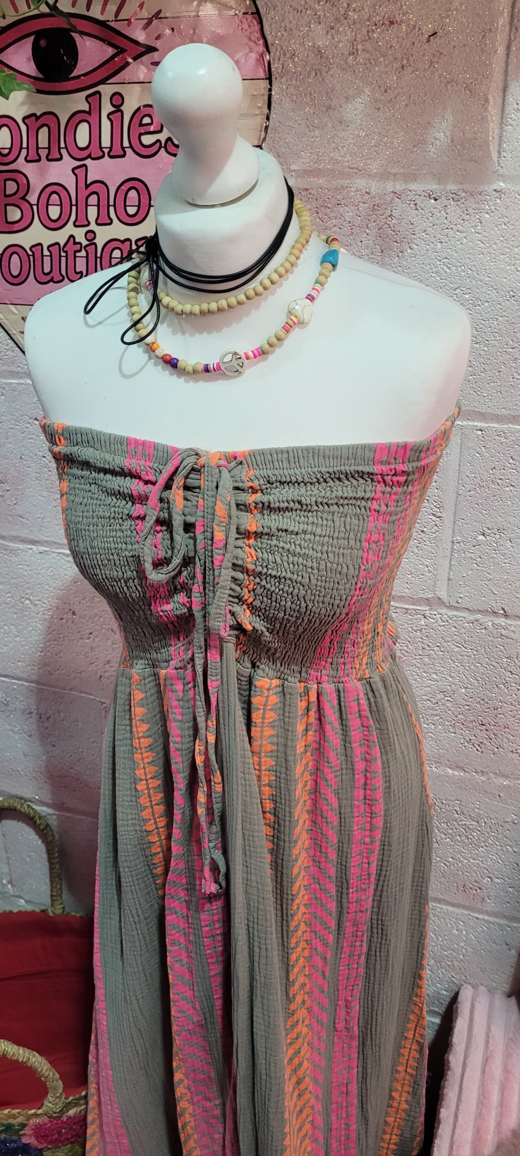 Ariana Bandeau Aztec Festival Maxi Dress Mocha & Pink