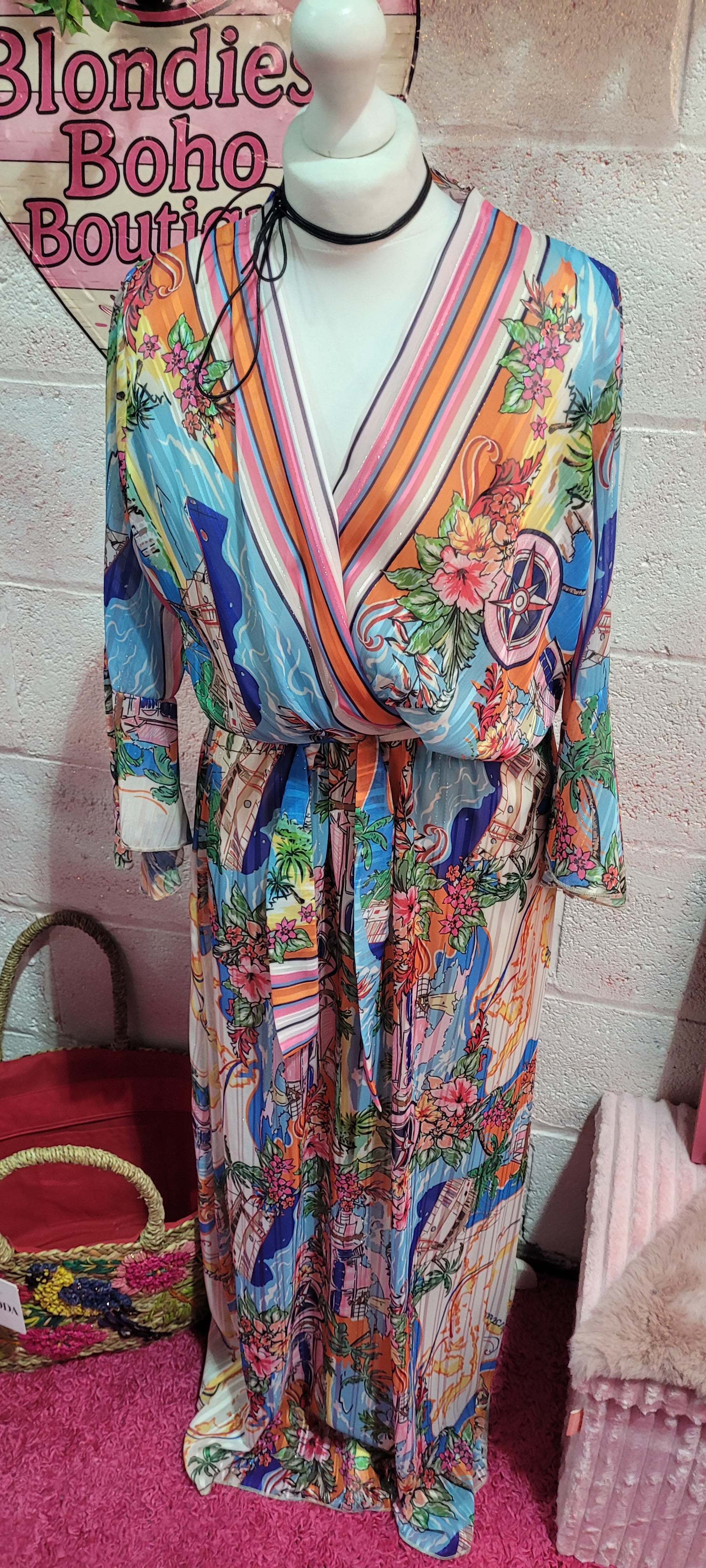 Troiska Collection Silk Blend By The Sea Maxi Dress