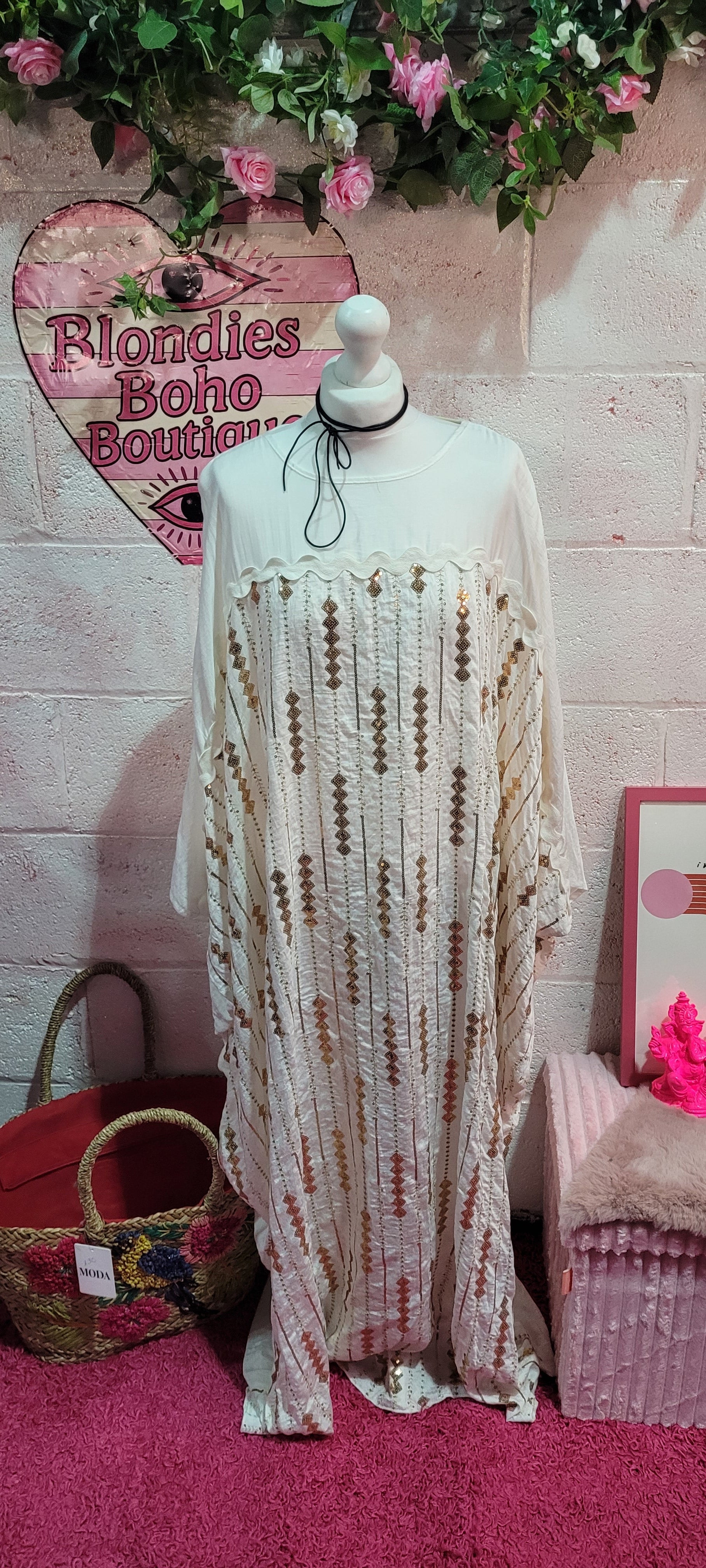 Dorinda Sequin Kaftan Ivory & Gold