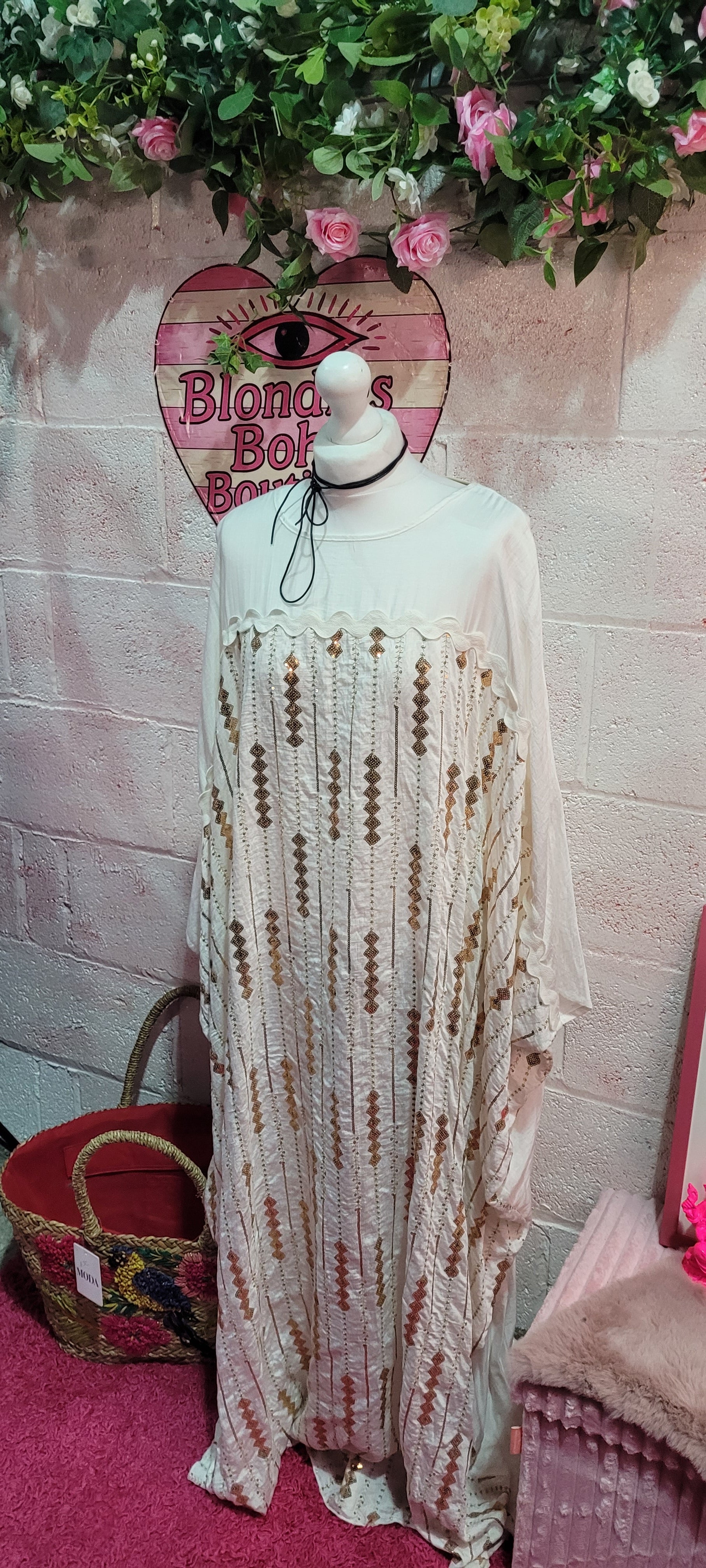 Dorinda Sequin Kaftan Ivory & Gold