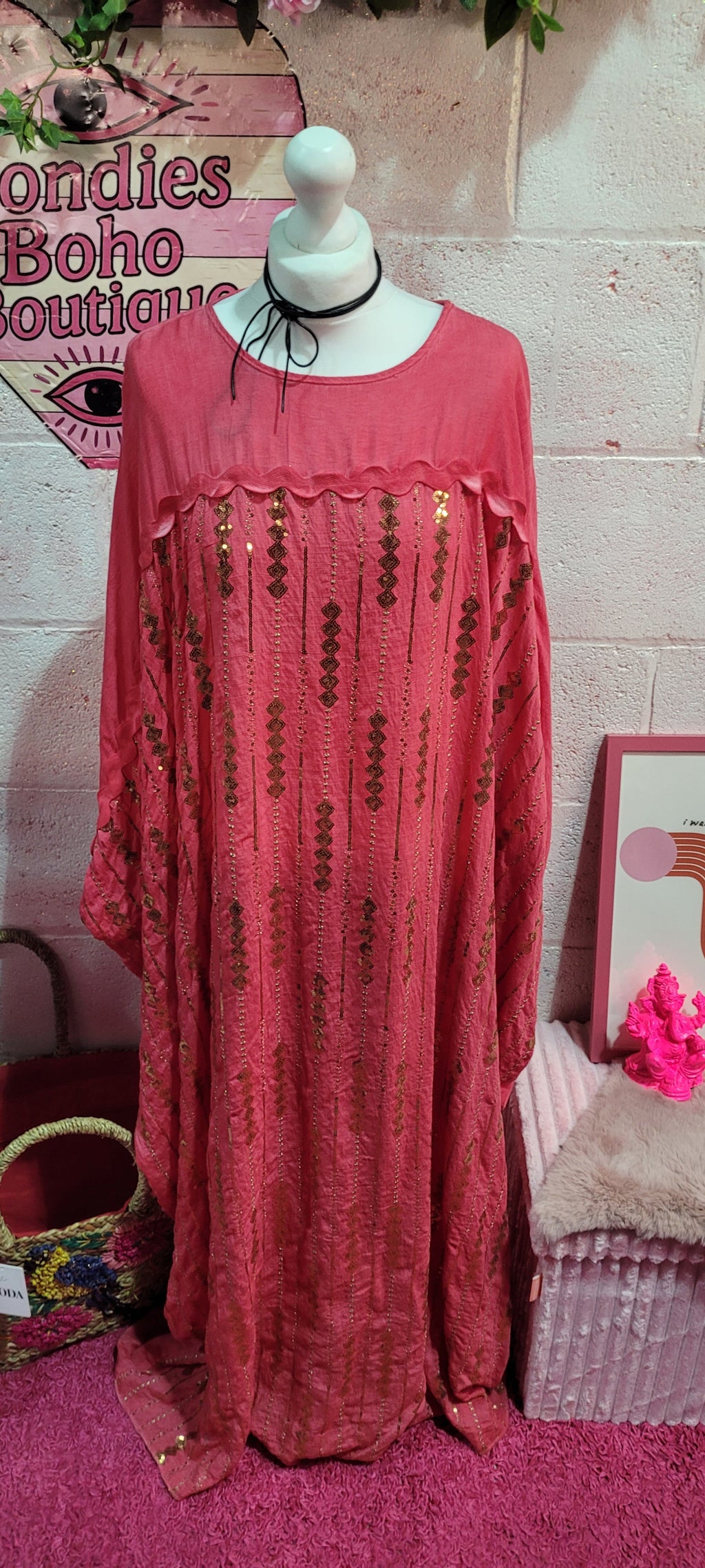 Dorinda Sequin Kaftan Deep Rose & Gold