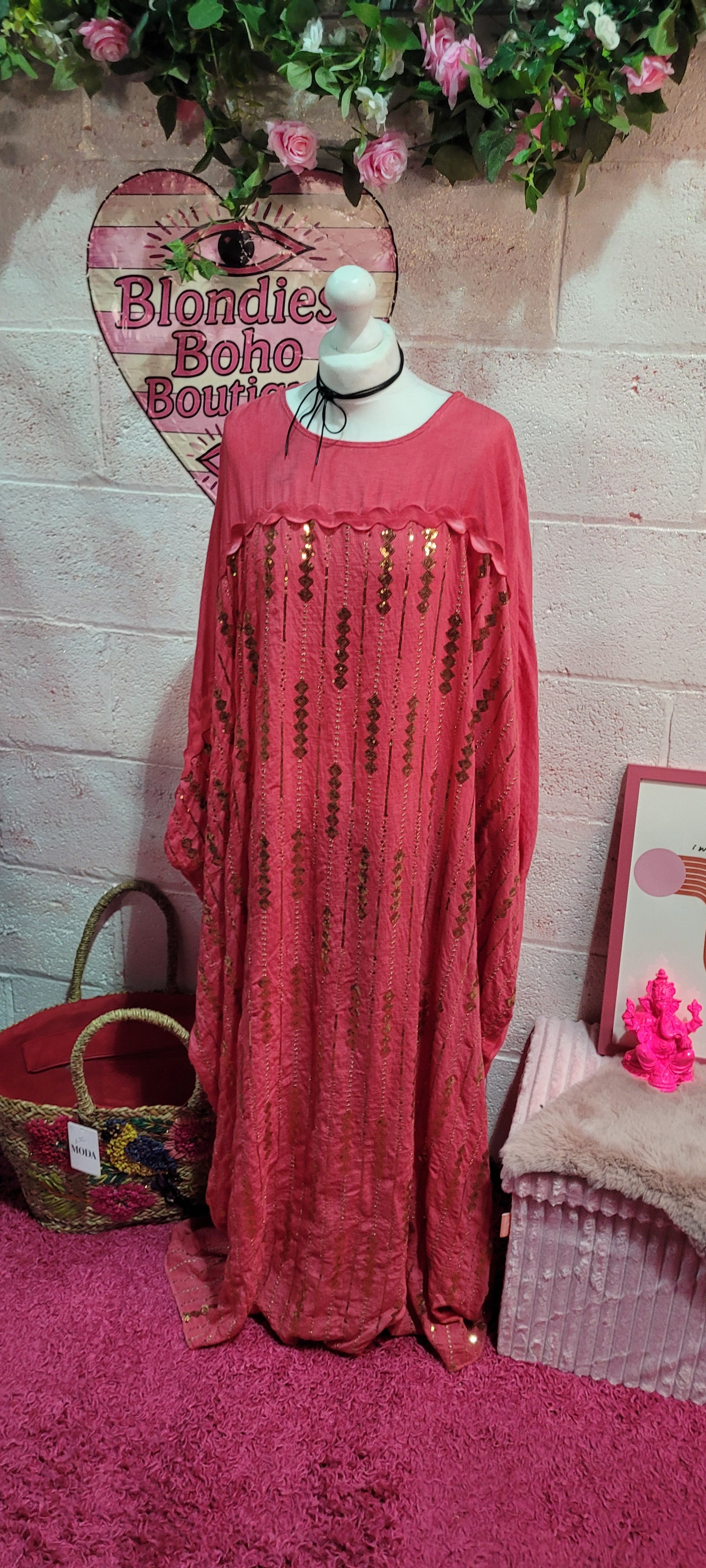 Dorinda Sequin Kaftan Deep Rose & Gold
