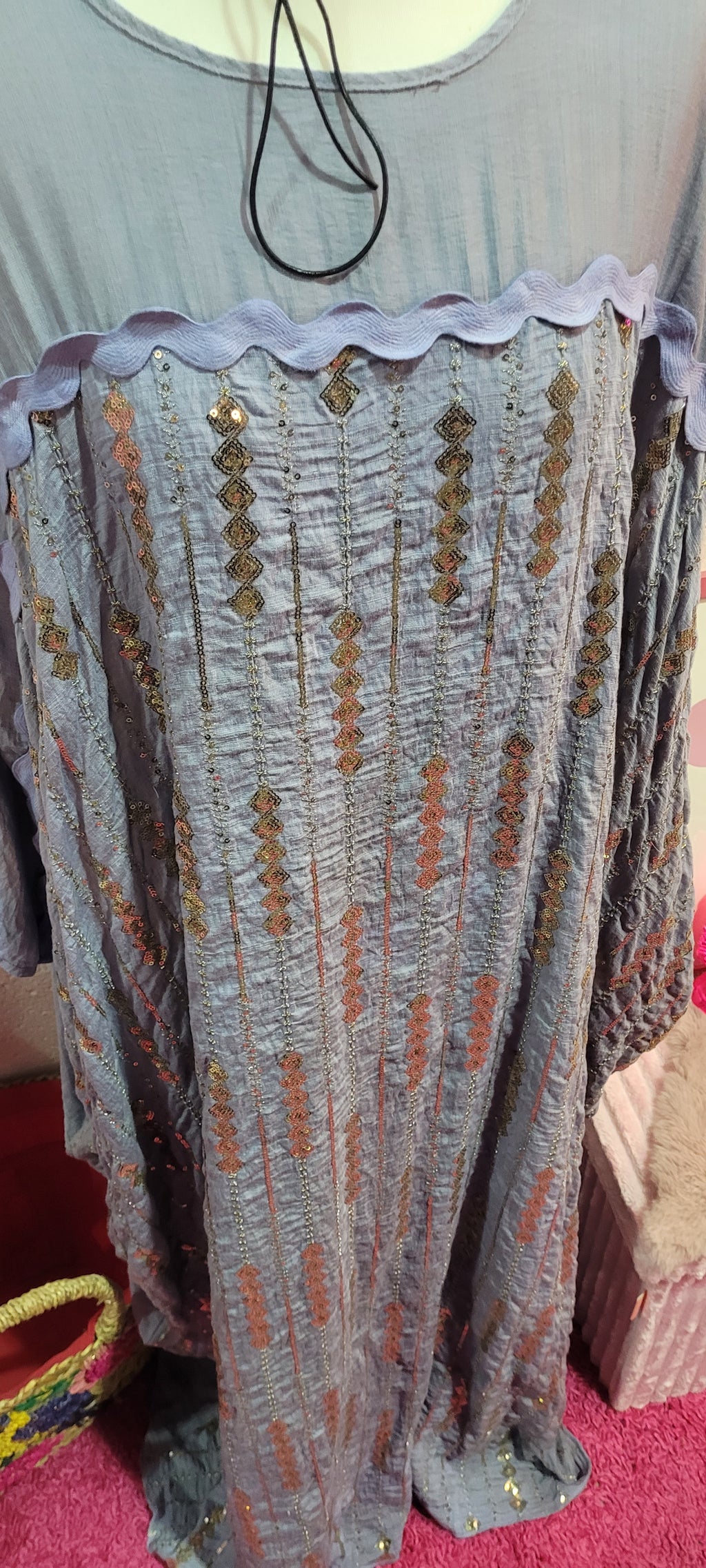 Dorinda Sequin Kaftan Washed Blue & Gold