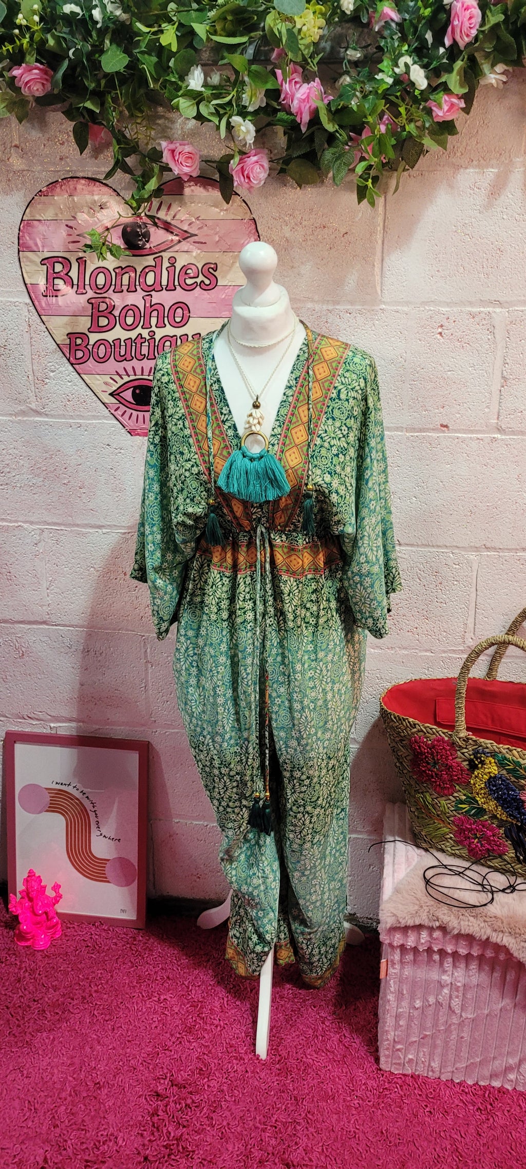 Beverley Boho Paisley Jumpsuit Green & Ivory