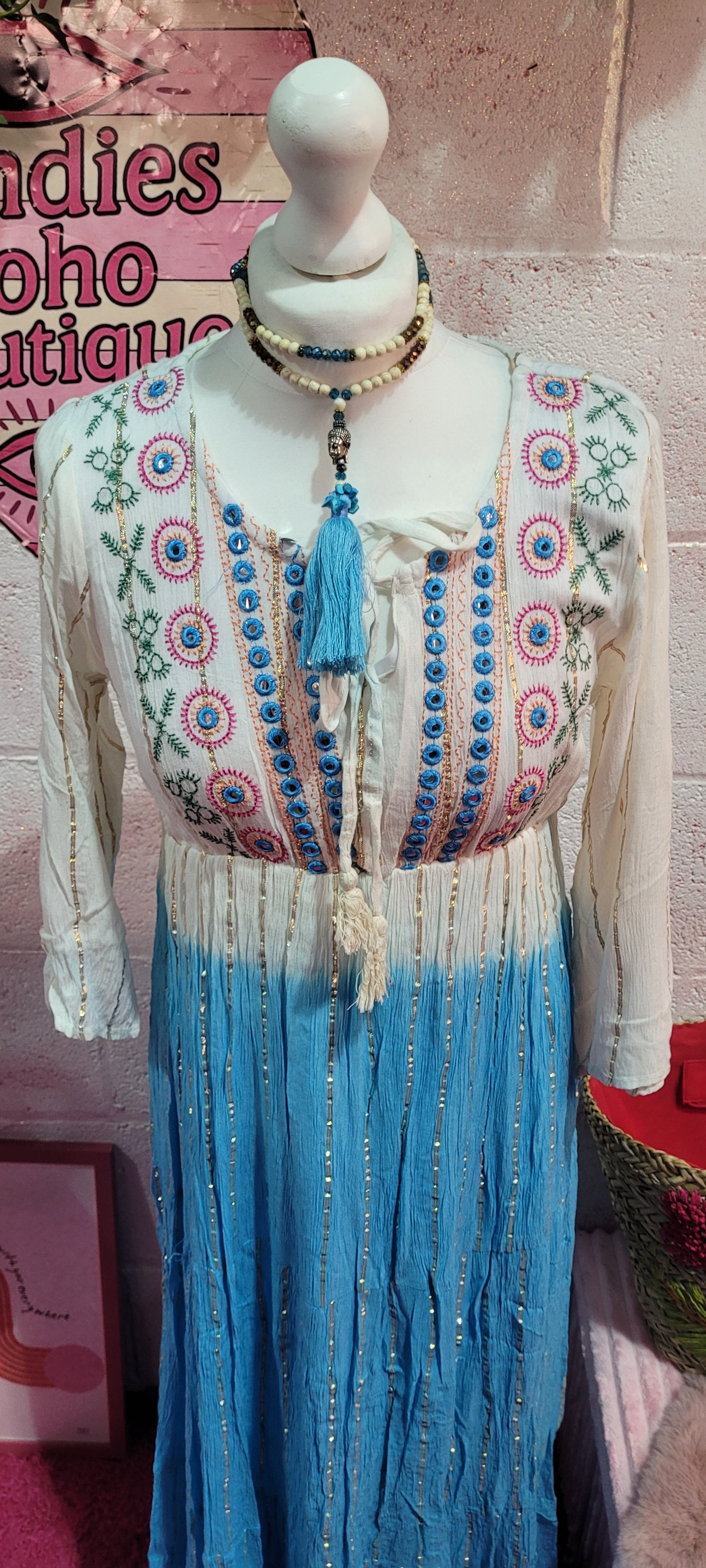 Tamika Dip Dye Mirrored Maxi Dress Bright Teal & Cream