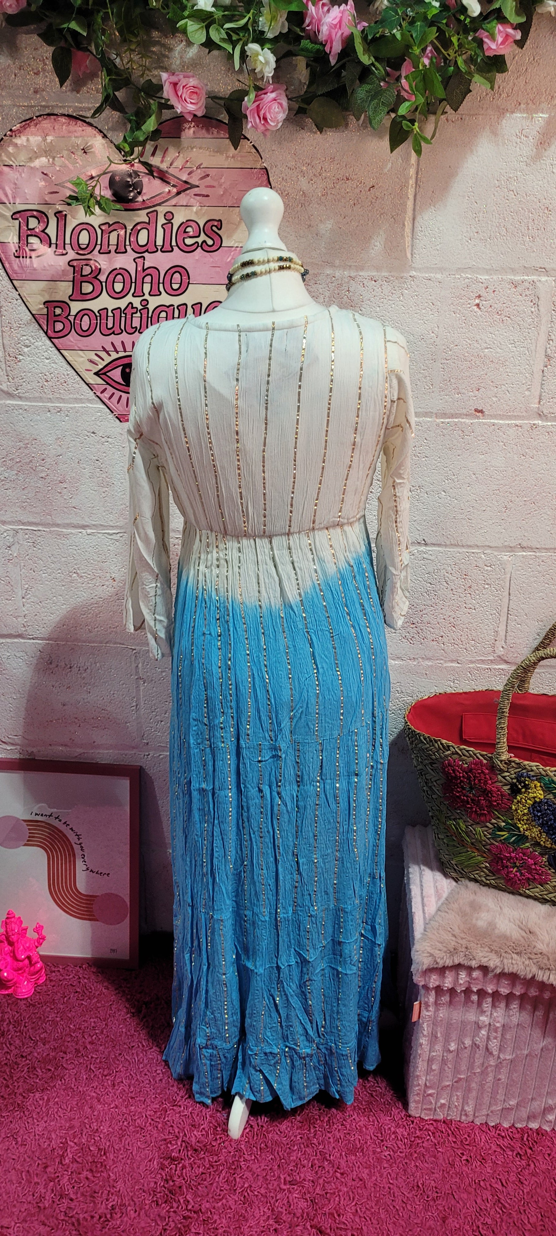 Tamika Dip Dye Mirrored Maxi Dress Bright Teal & Cream