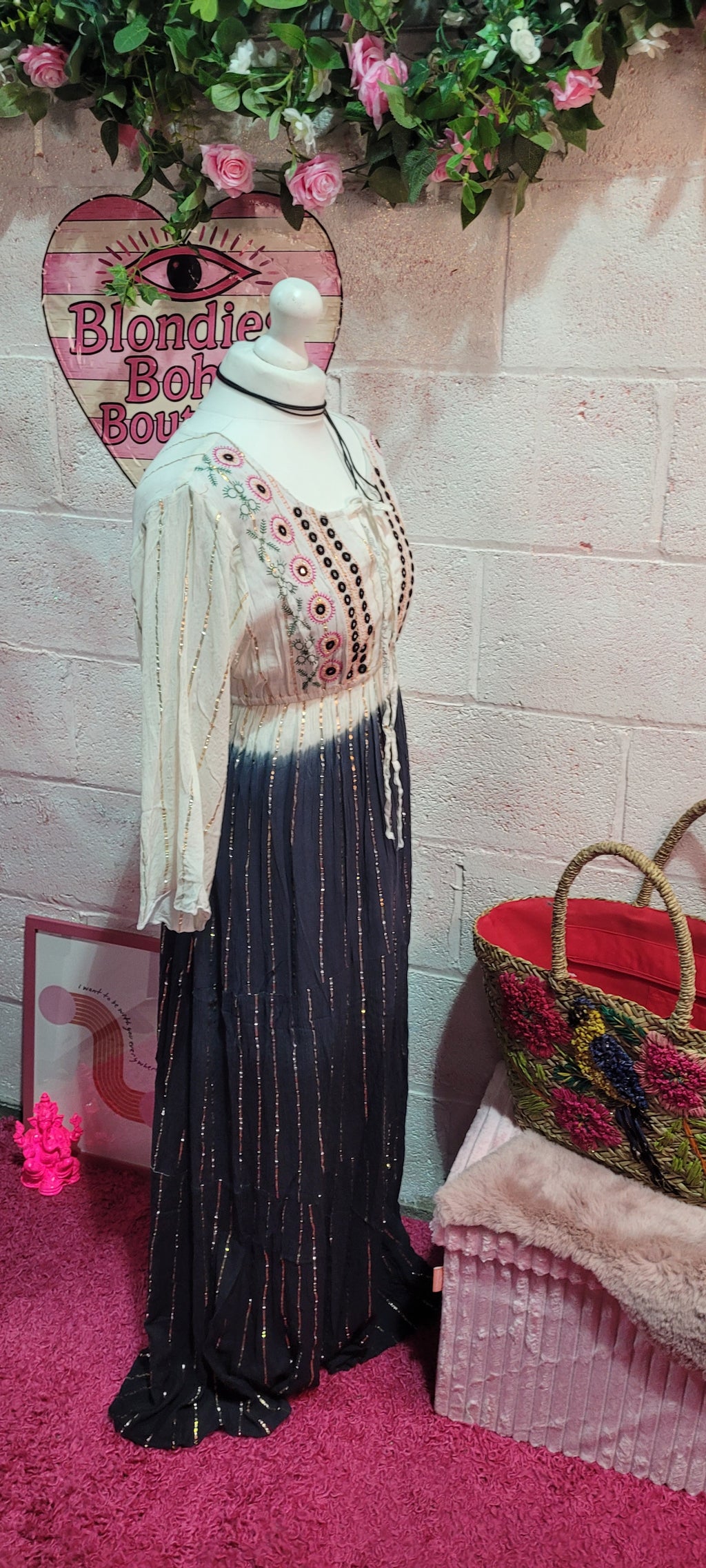 Tamika Dip Dye Mirrored Maxi Dress Cream & Charcoal