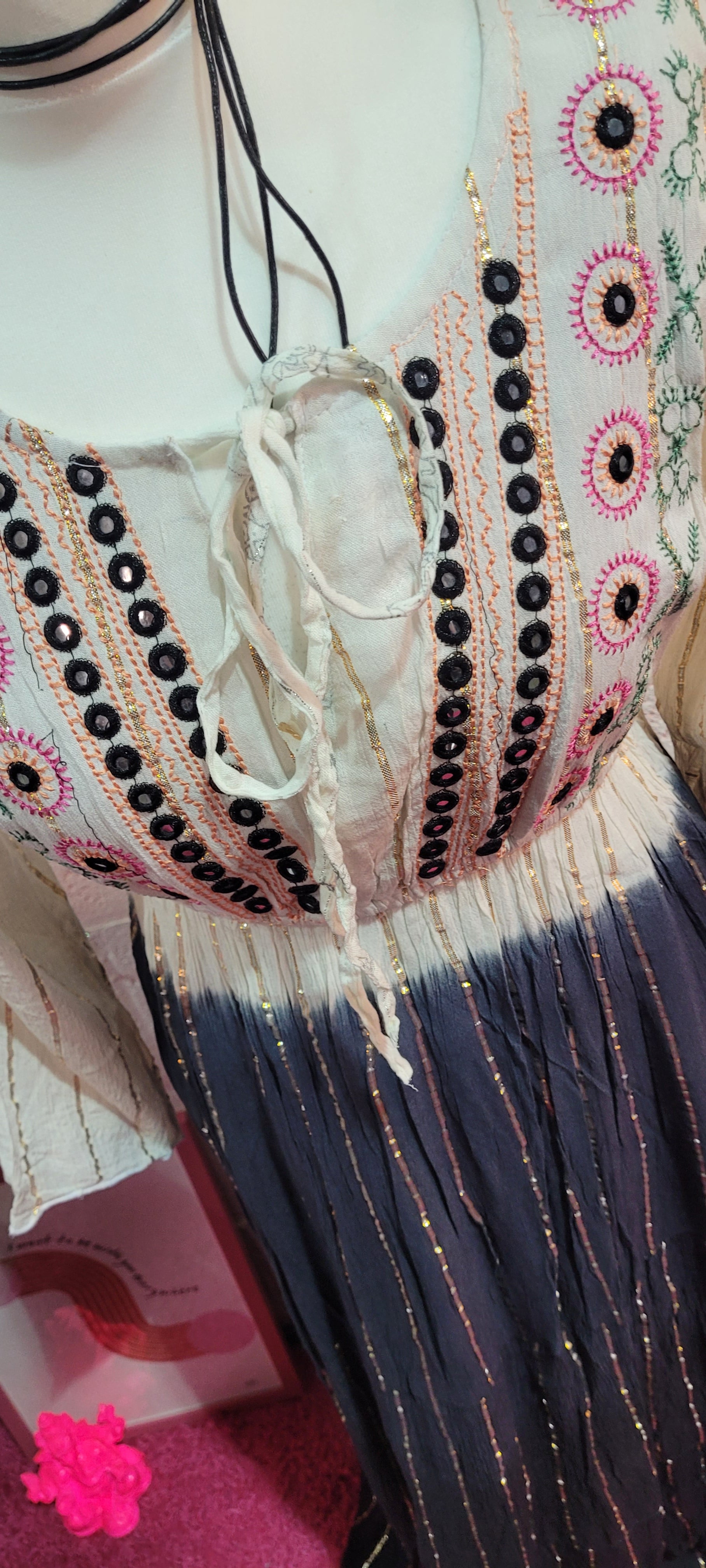 Tamika Dip Dye Mirrored Maxi Dress Cream & Charcoal