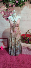 Golden Goddess Tiered Strappy Maxi Dress Pink & Gold