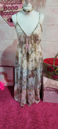 Golden Goddess Tiered Strappy Maxi Dress Ivory & Gold