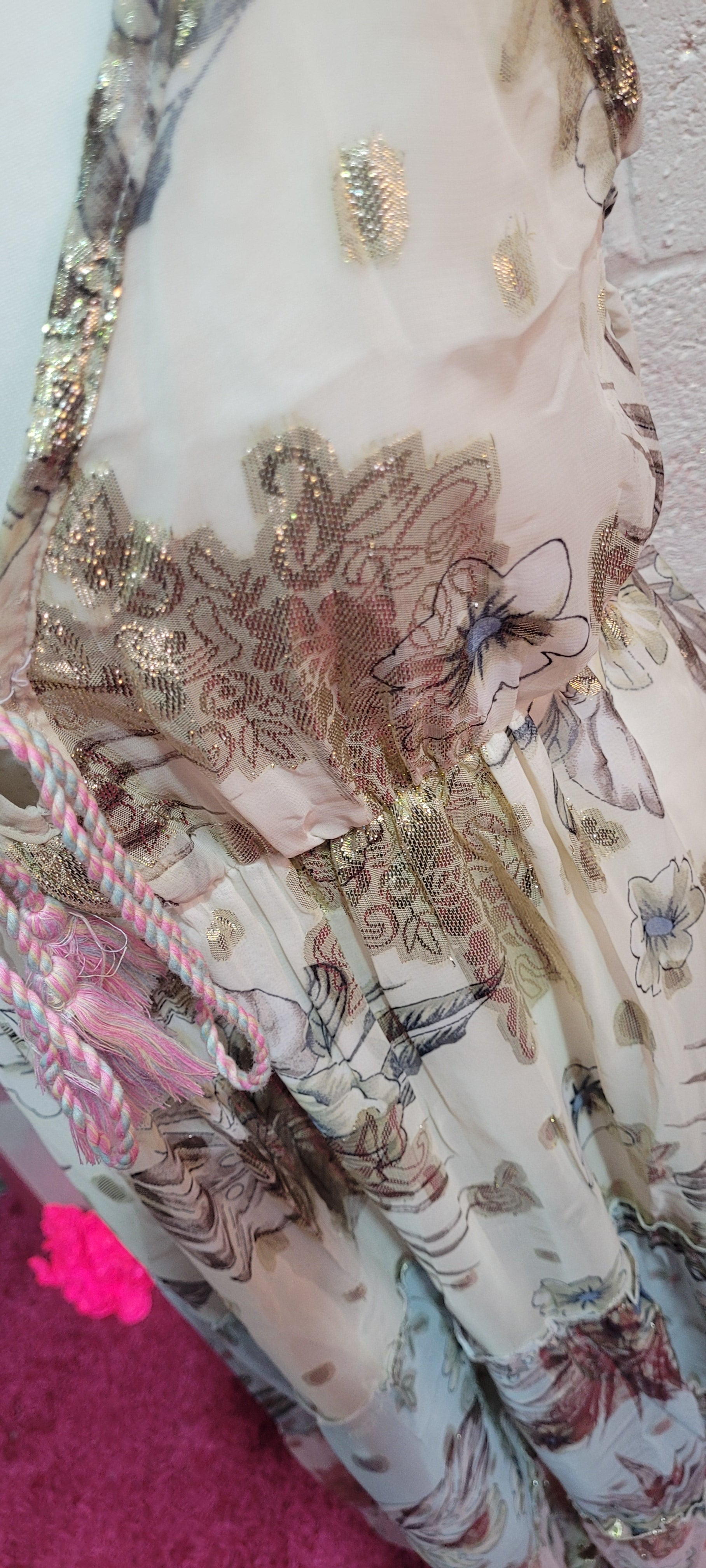 Golden Goddess Tiered Strappy Maxi Dress Ivory & Gold
