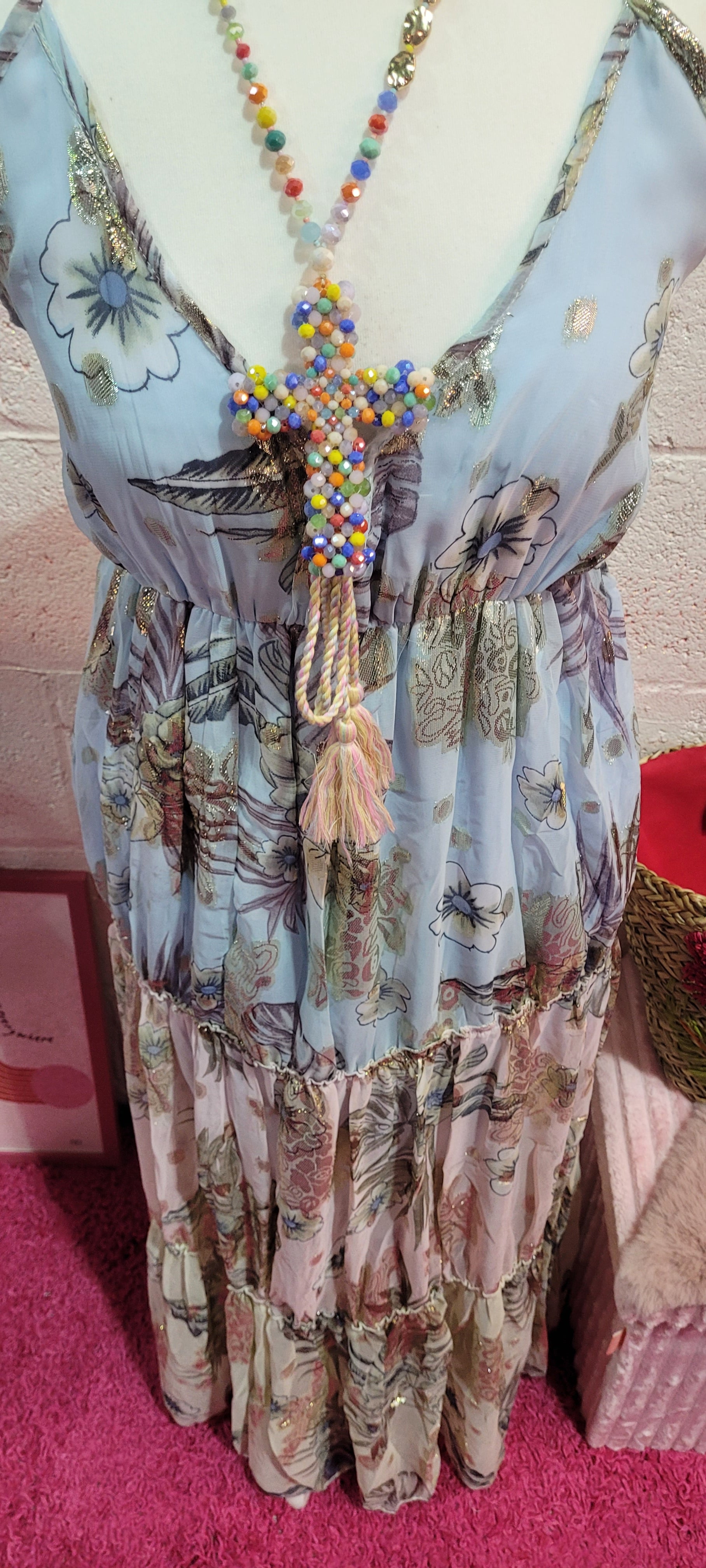 Golden Goddess Tiered Strappy Maxi Dress Soft Lilac & Gold