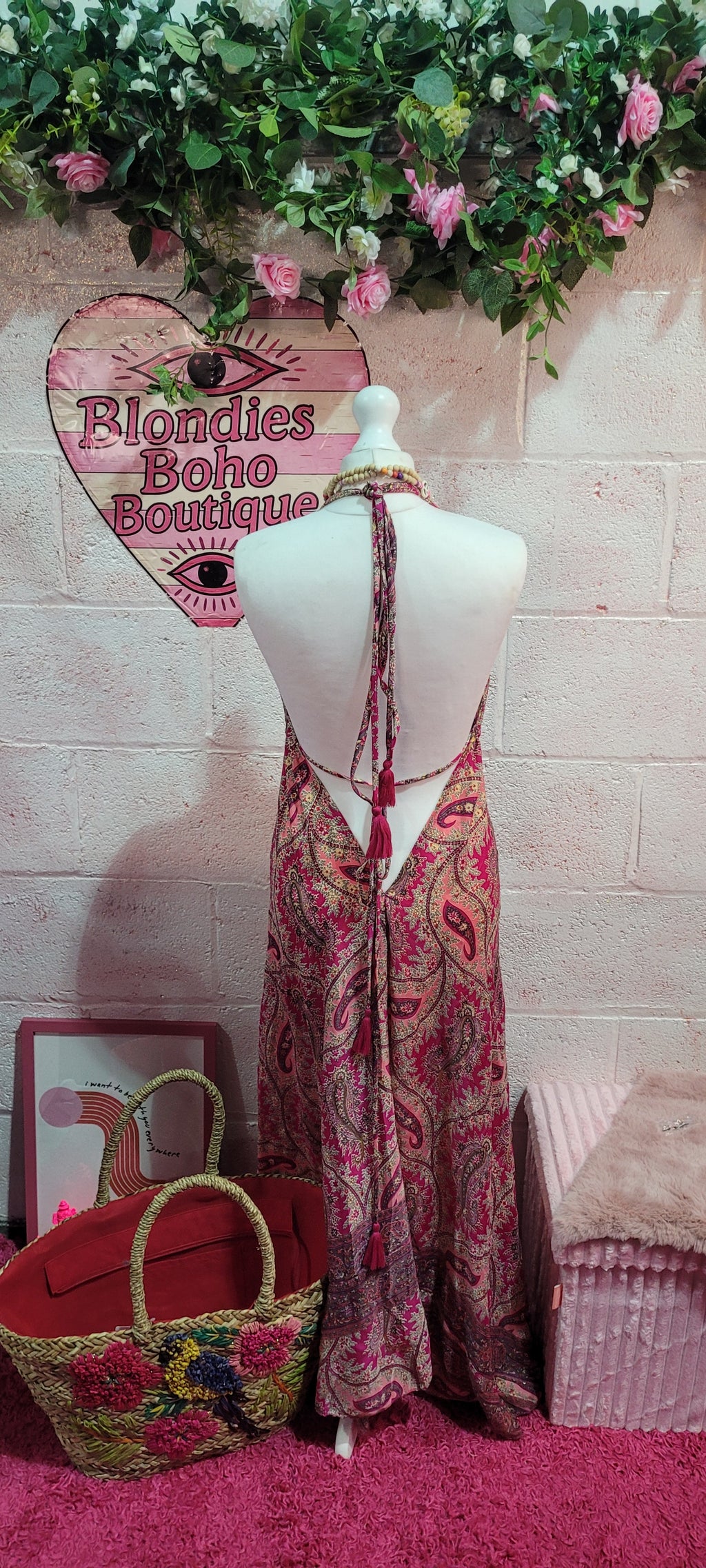Tabitha Strappy Paisley Maxi Dress Fushia Pink Blend