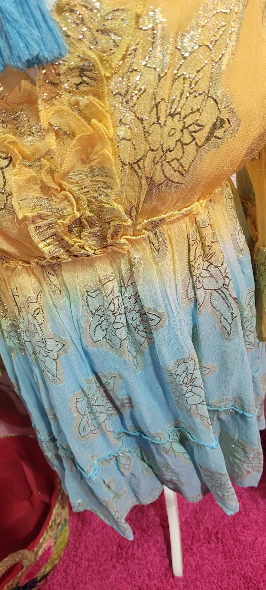 Sienna Summer Frill Midi Dress Teal & Gold